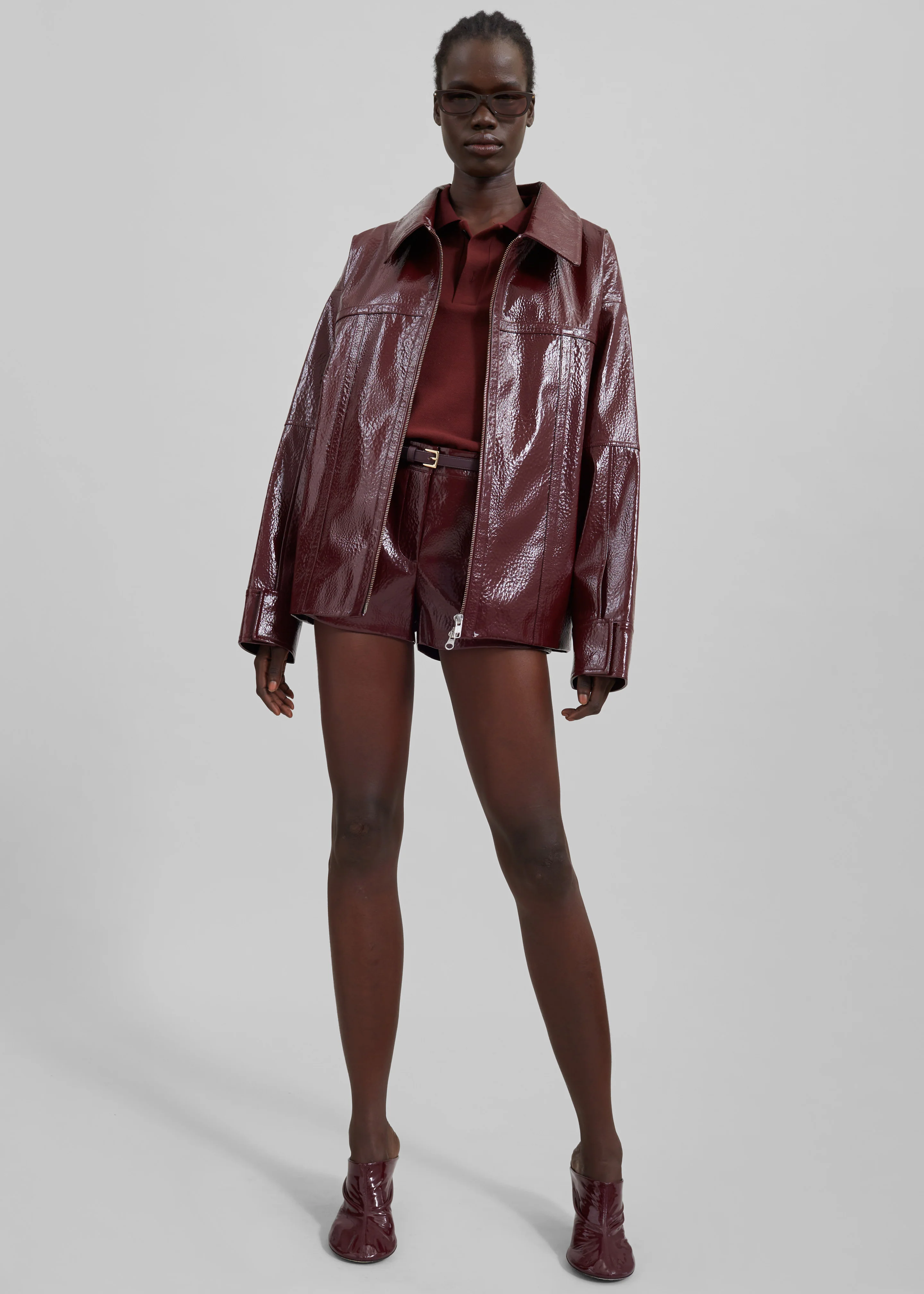 Arbor Crackled Faux Leather Jacket - Burgundy - Image 4
