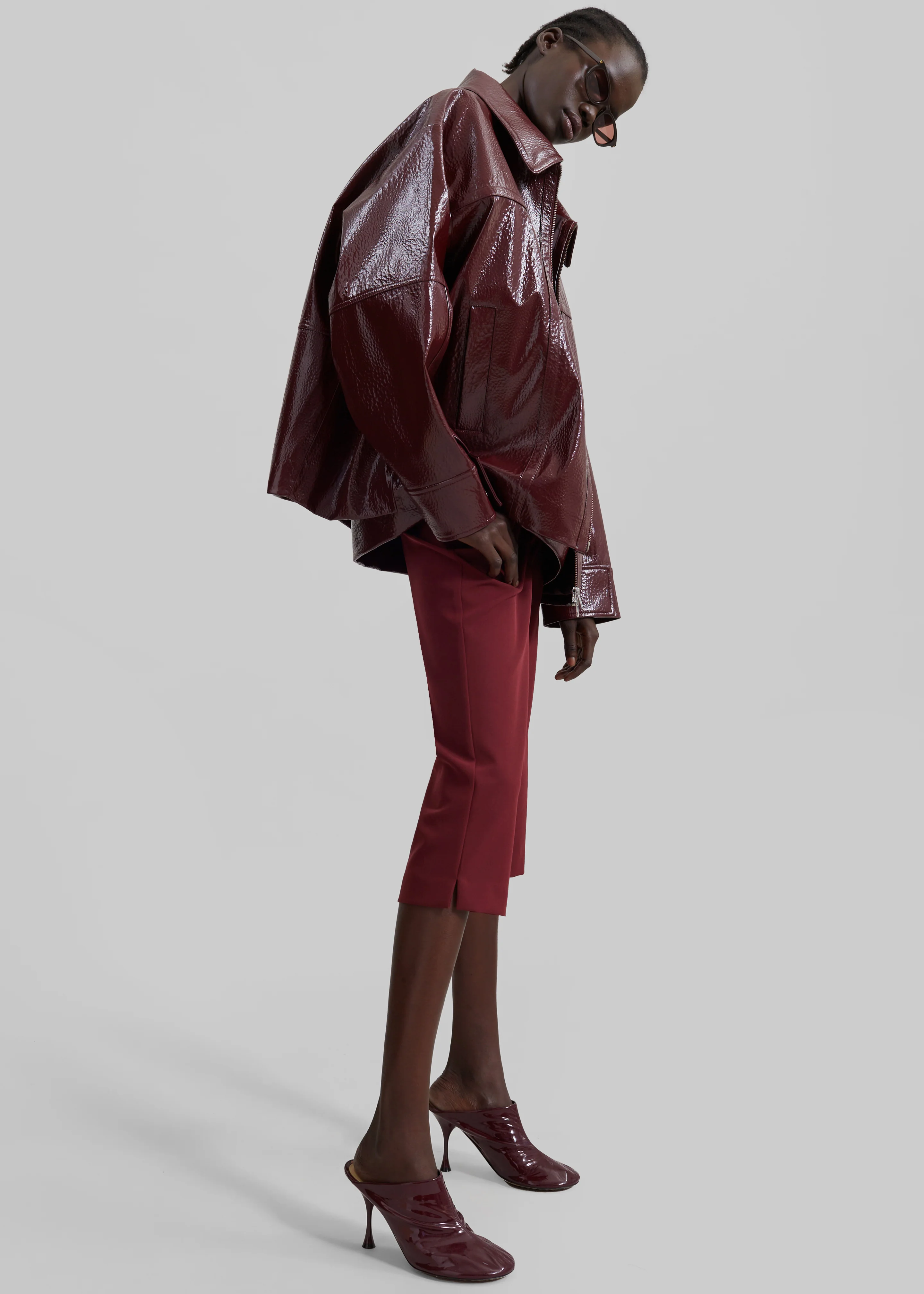 Arbor Crackled Faux Leather Jacket - Burgundy - Image 6