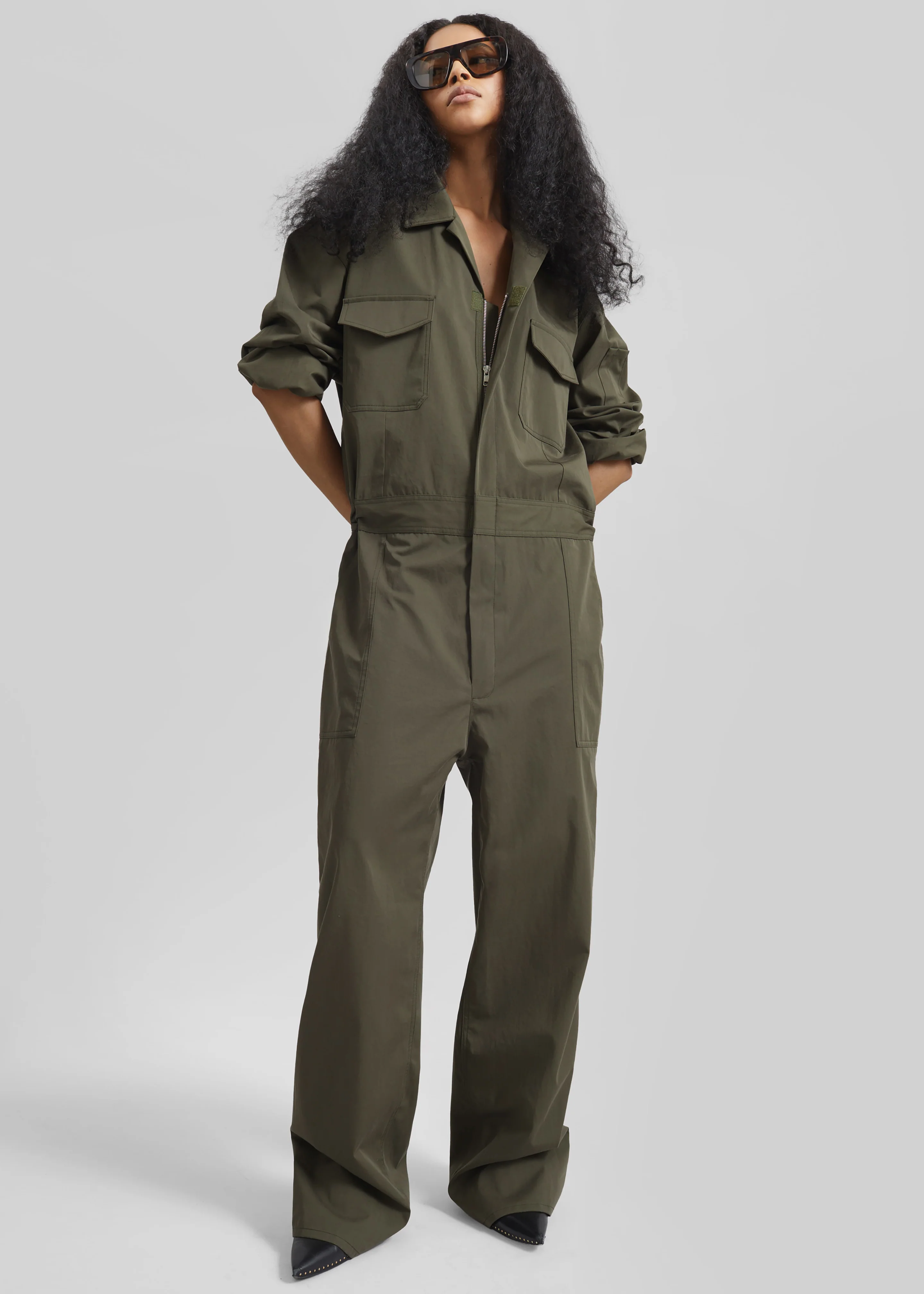 Ardea Cotton Utility Jumpsuit - Dark Olive - Image 3