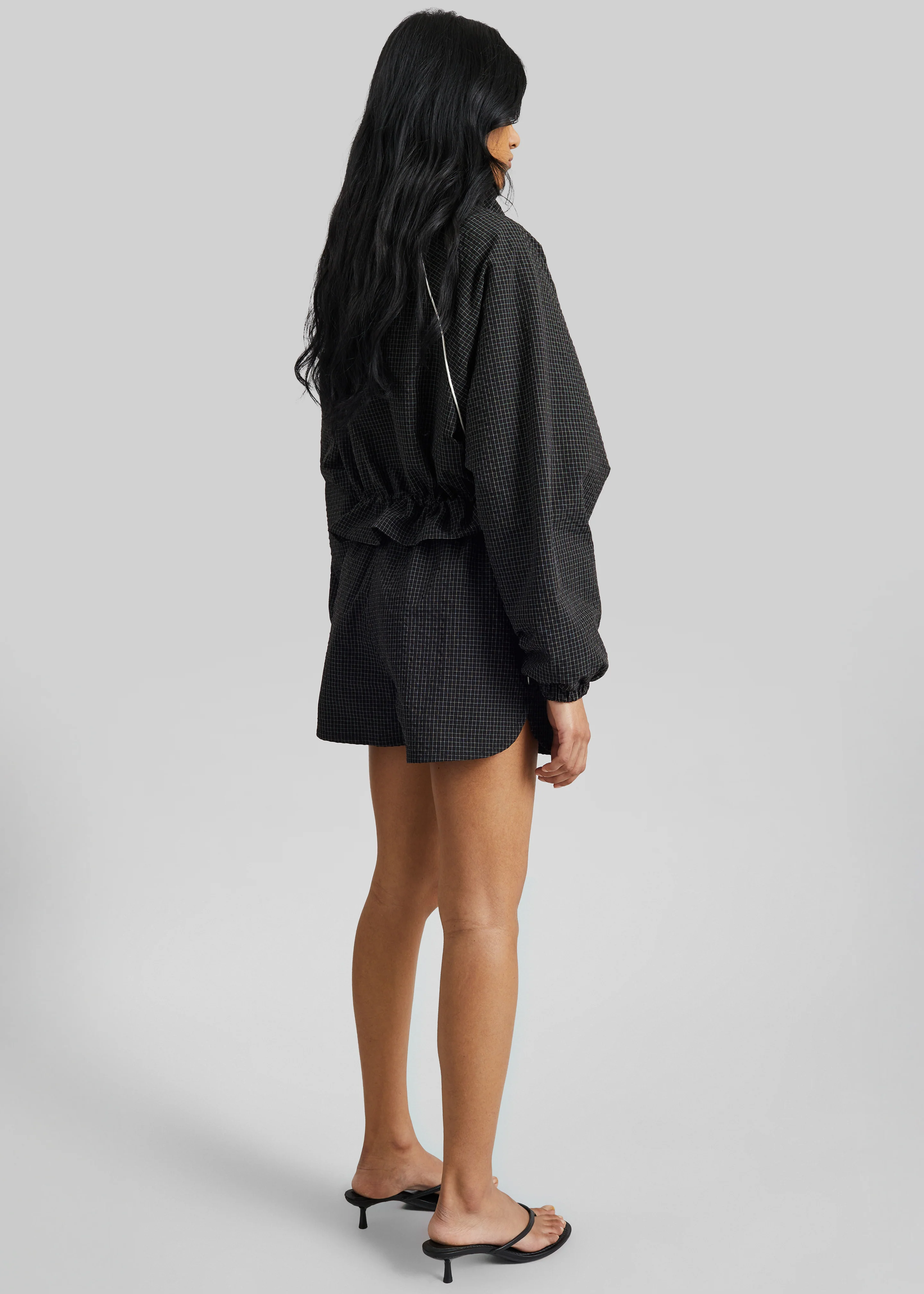 Arizona Seersucker Drawstring Track Jacket - Checked Black - Image 10