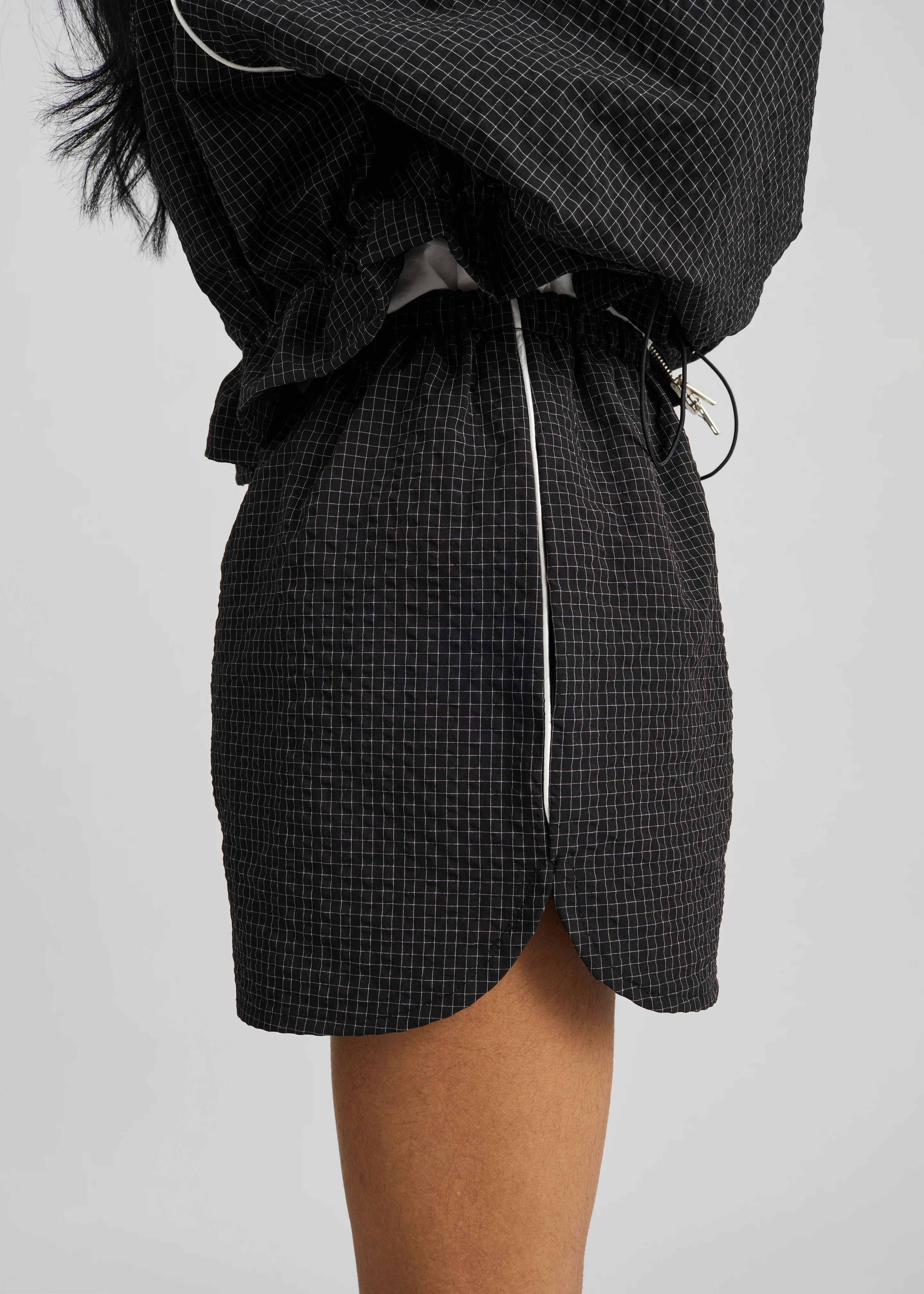Arizona Seersucker Track Shorts - Checked Black - Image 6