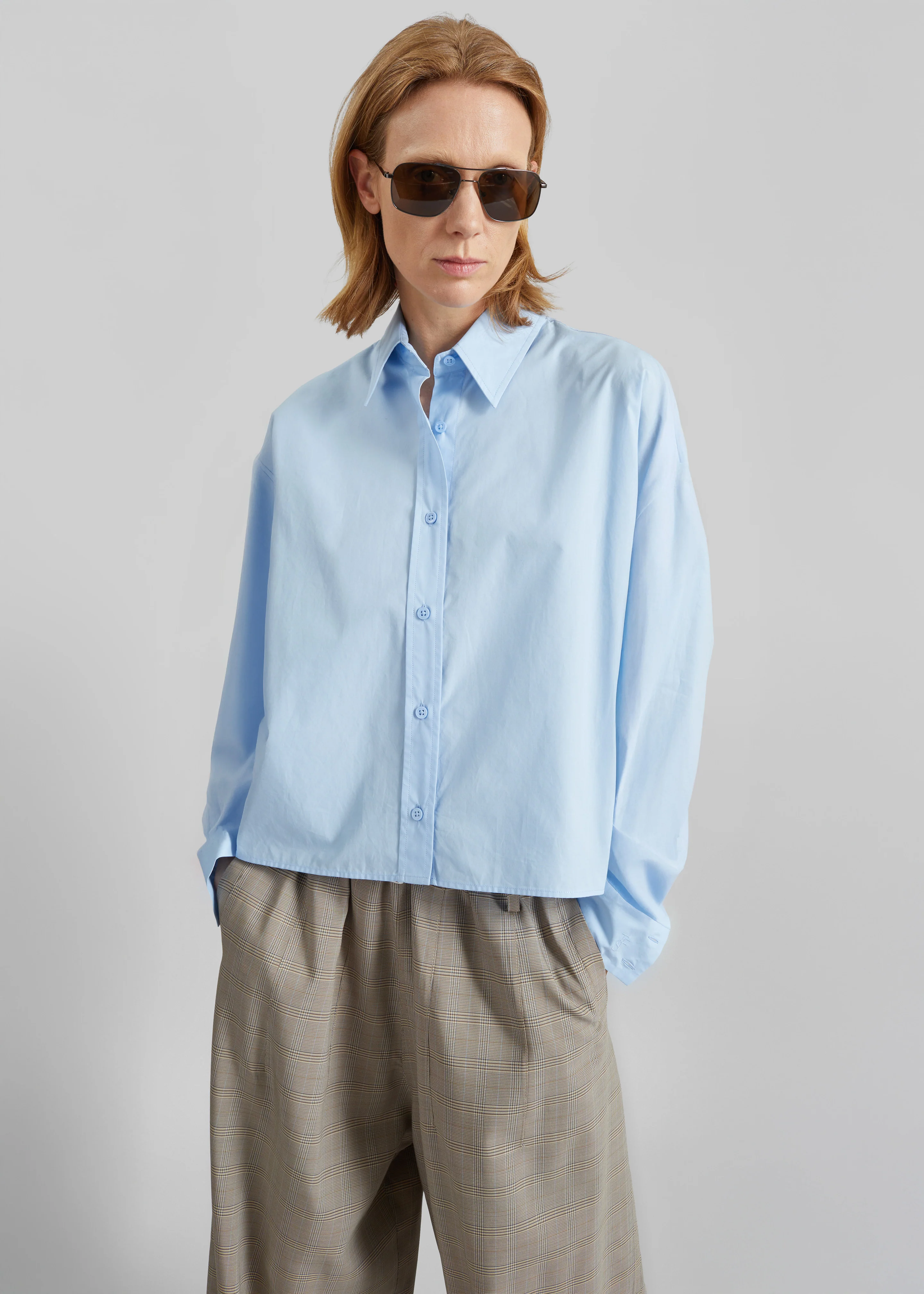 Arlen Cotton Boxy Shirt - Light Blue - Image 4