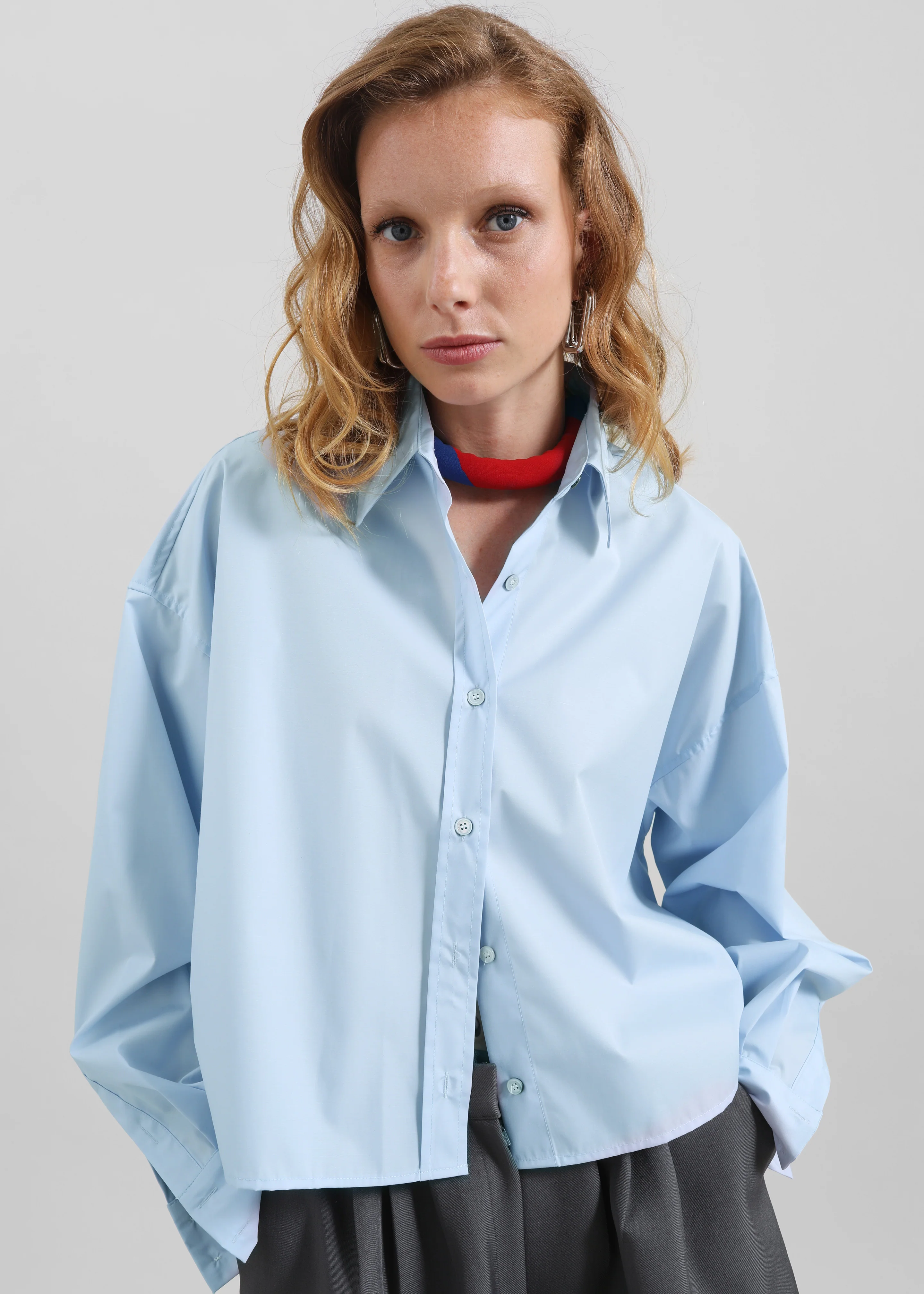 Arlen Cotton Boxy Shirt - Light Blue - Image 6