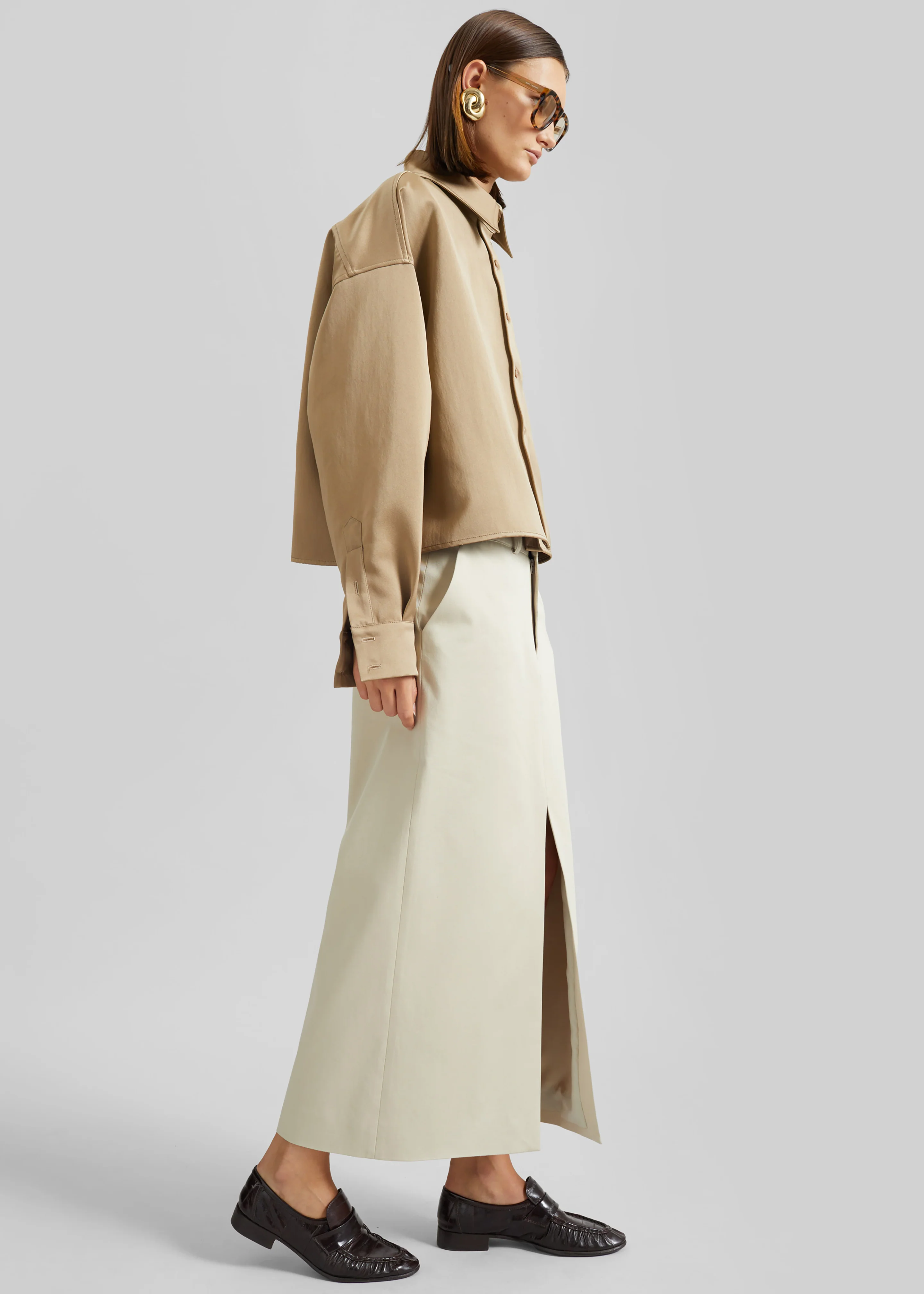 Arlen Satin Boxy Shirt - Beige - Image 2