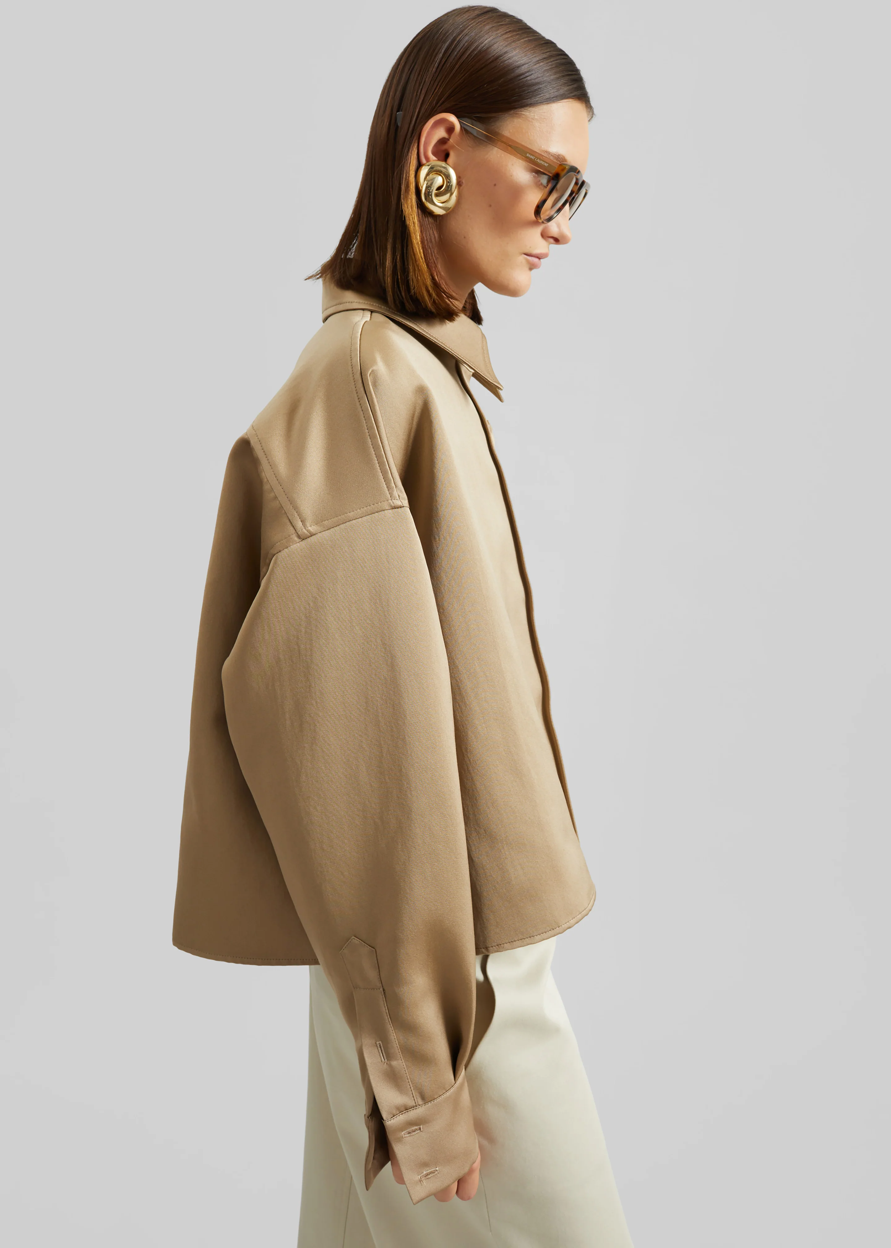 Arlen Satin Boxy Shirt - Beige - Image 4