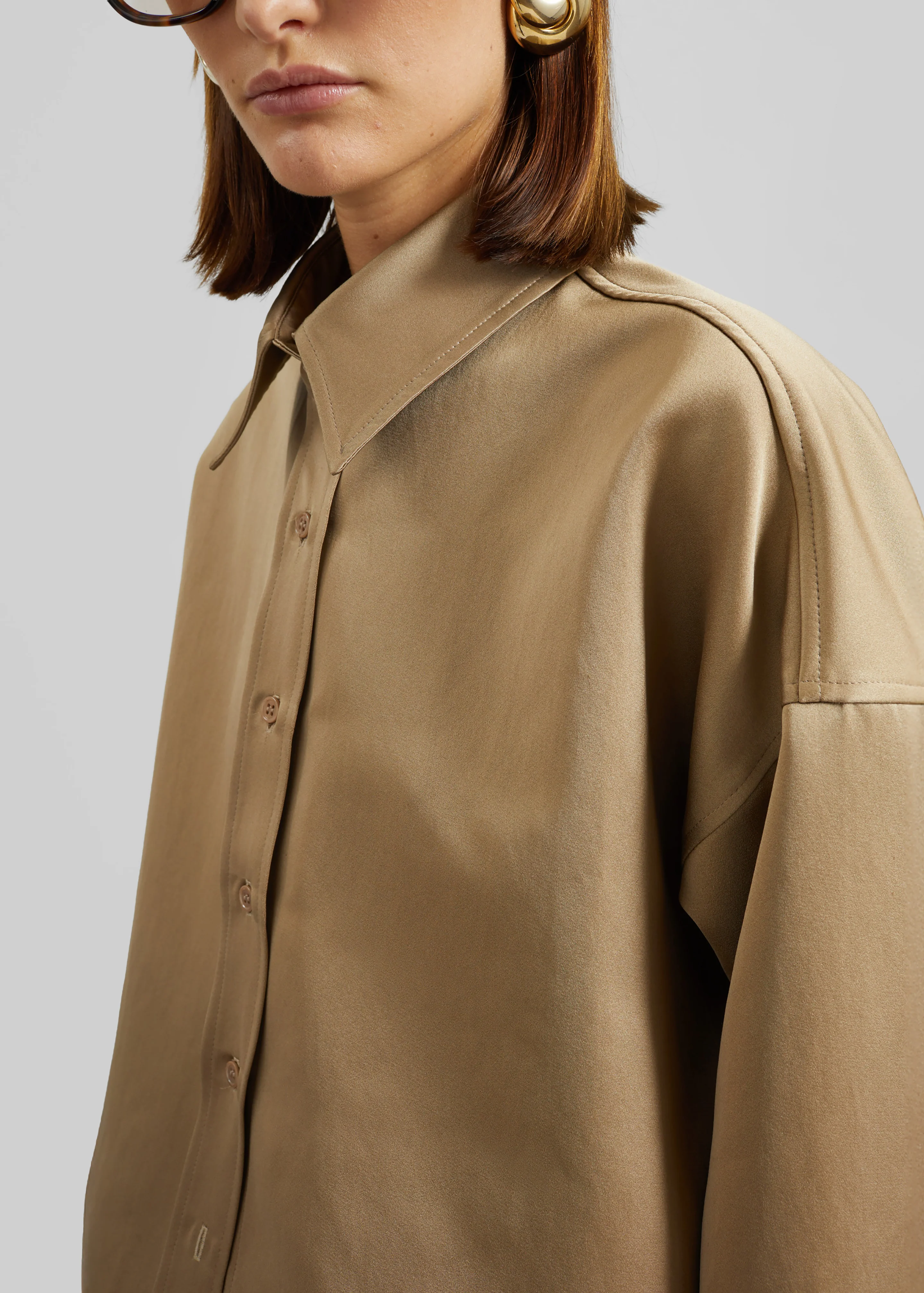 Arlen Satin Boxy Shirt - Beige - Image 6