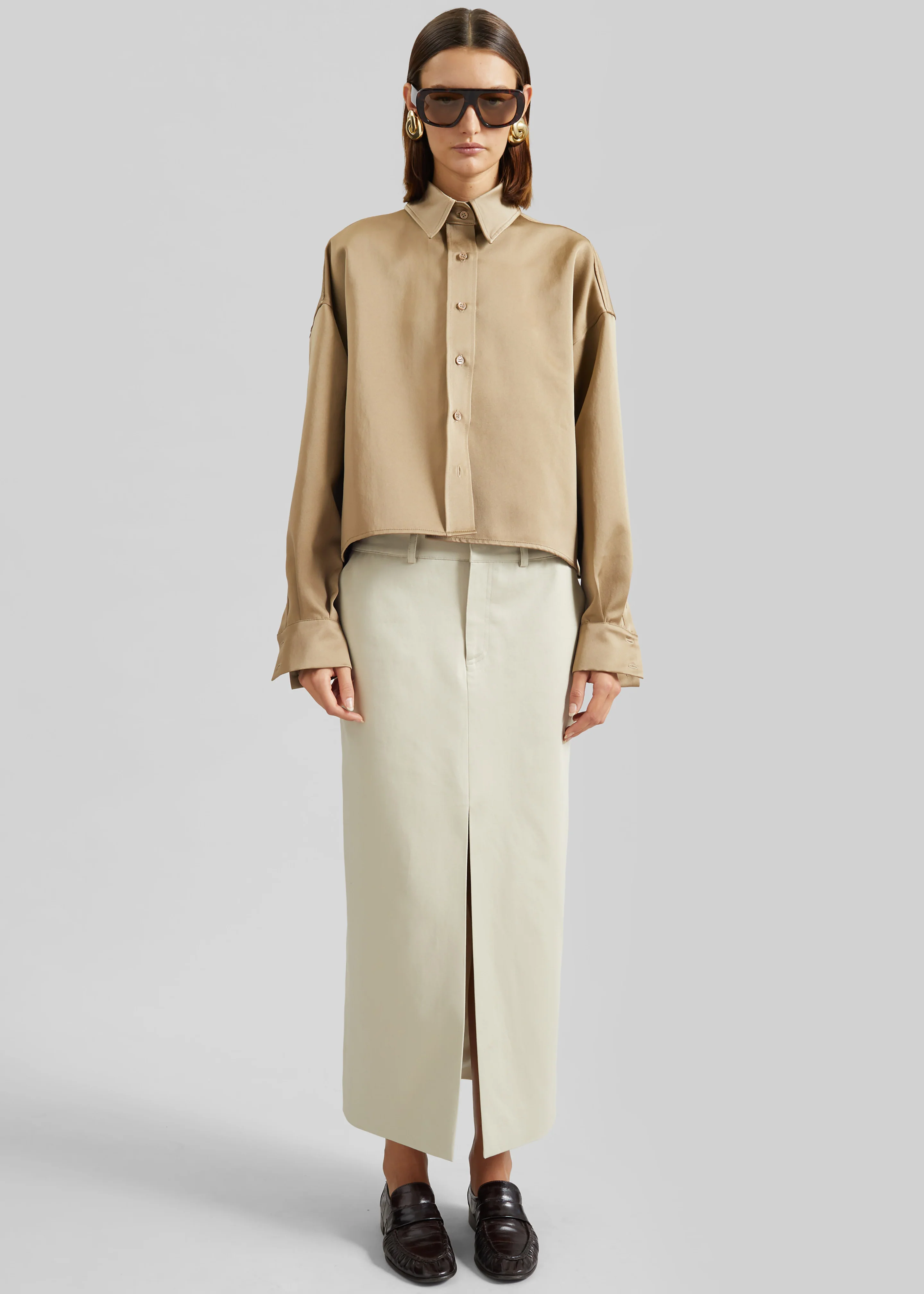 Arlen Satin Boxy Shirt - Beige - Image 7
