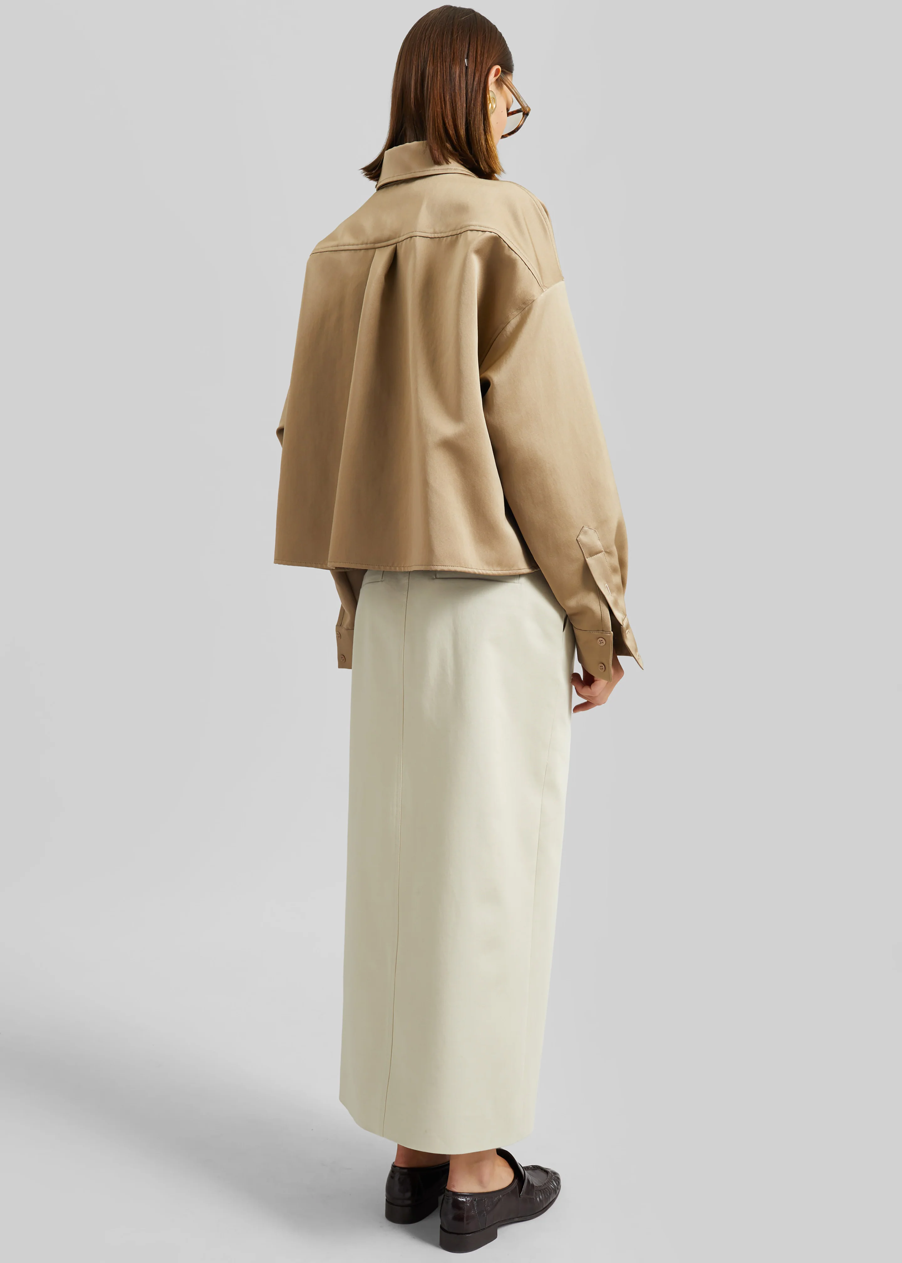 Arlen Satin Boxy Shirt - Beige - Image 8