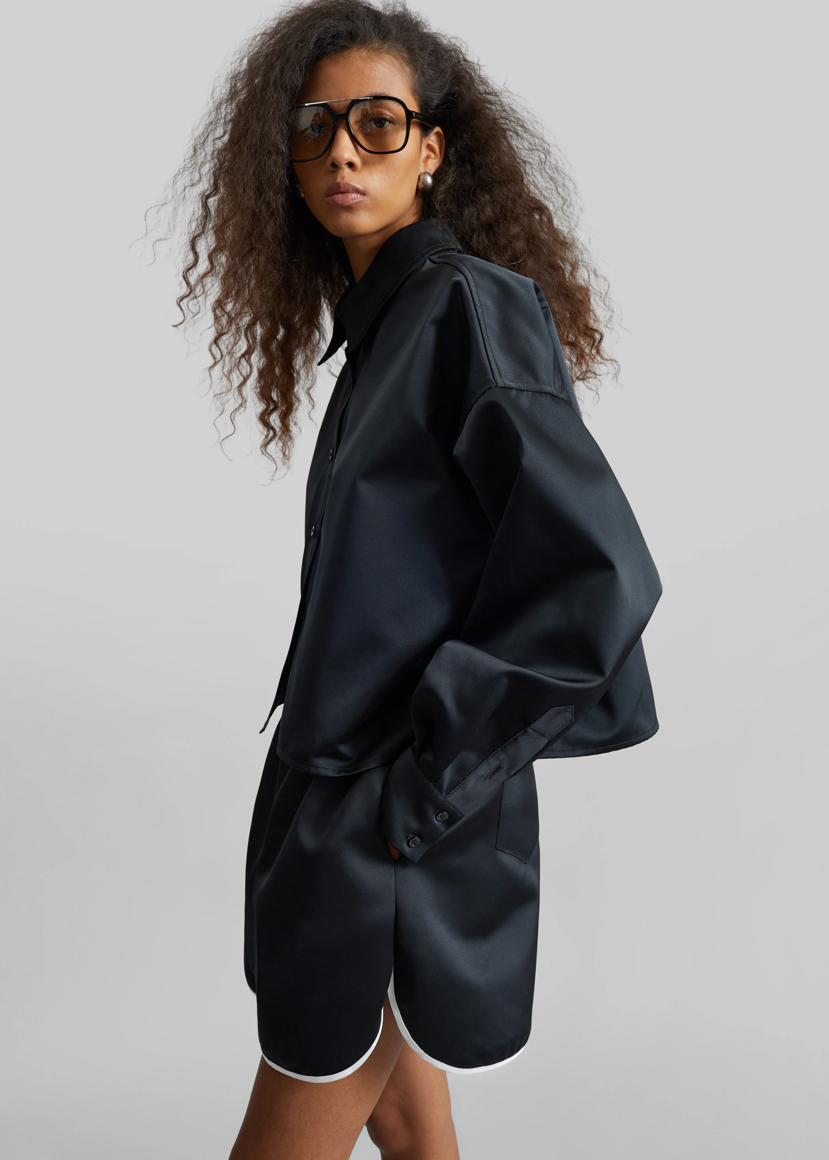 Arlen Satin Boxy Shirt - Black - Image 4