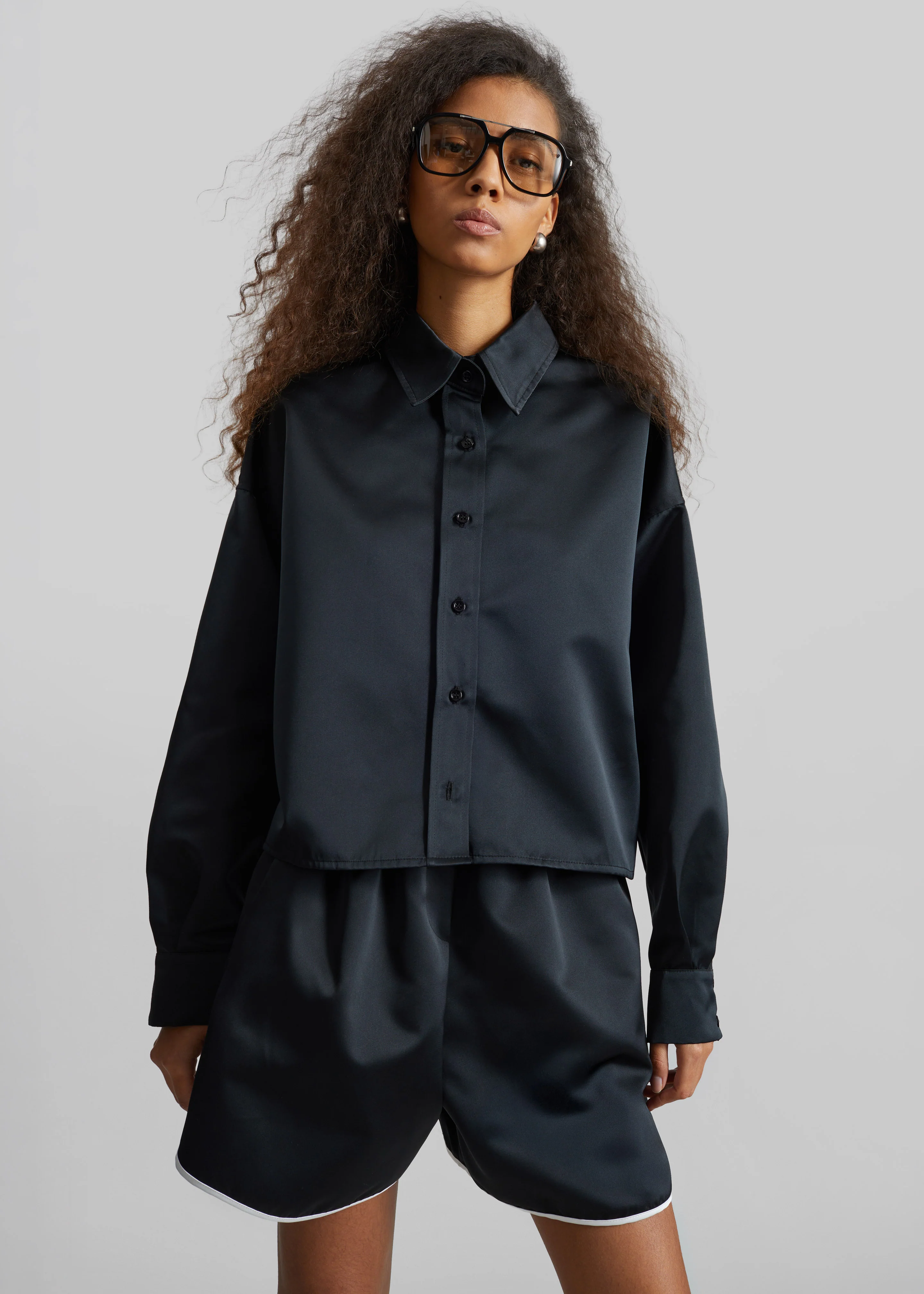 Arlen Satin Boxy Shirt - Black - Image 5