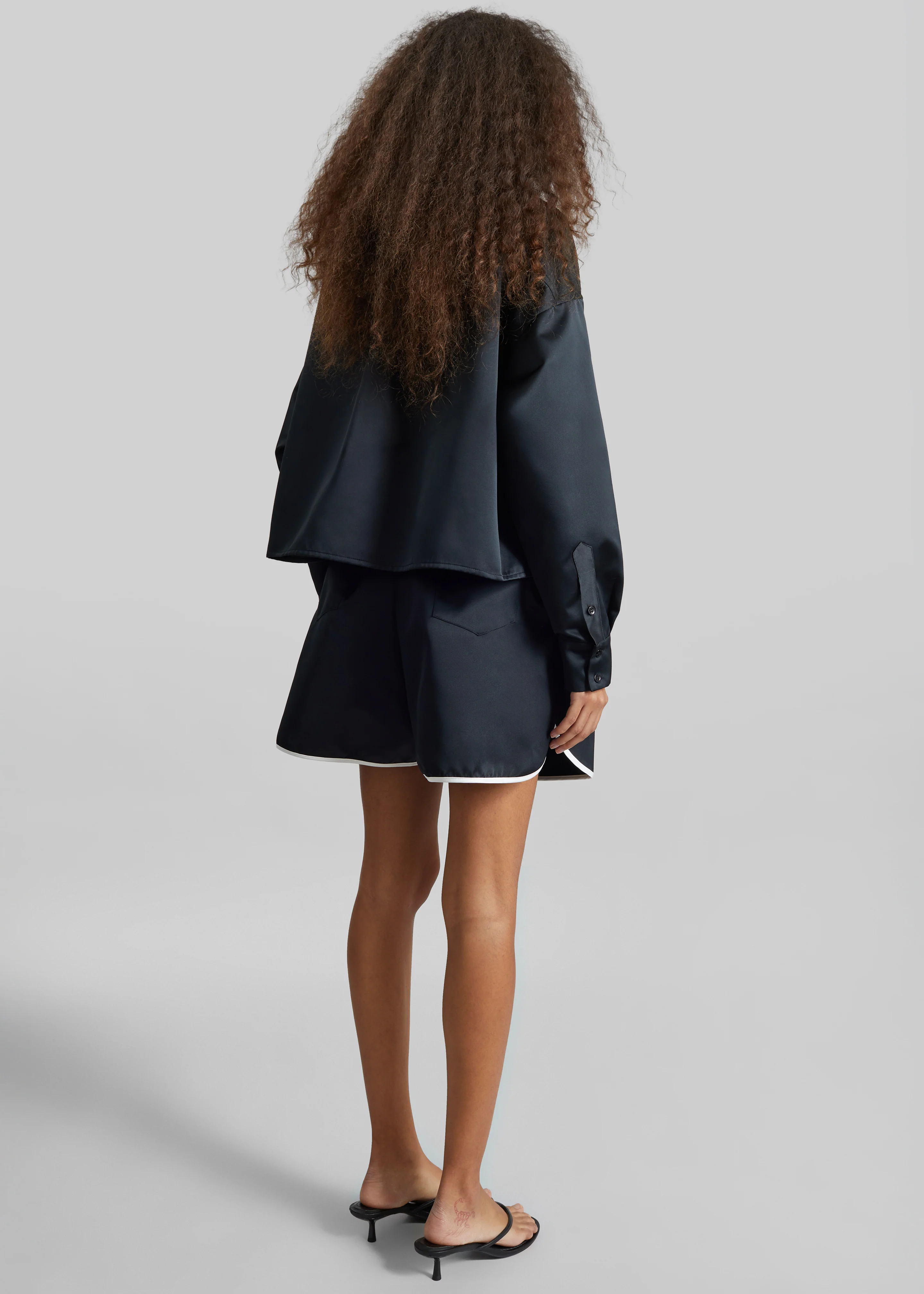 Arlen Satin Boxy Shirt - Black - Image 6