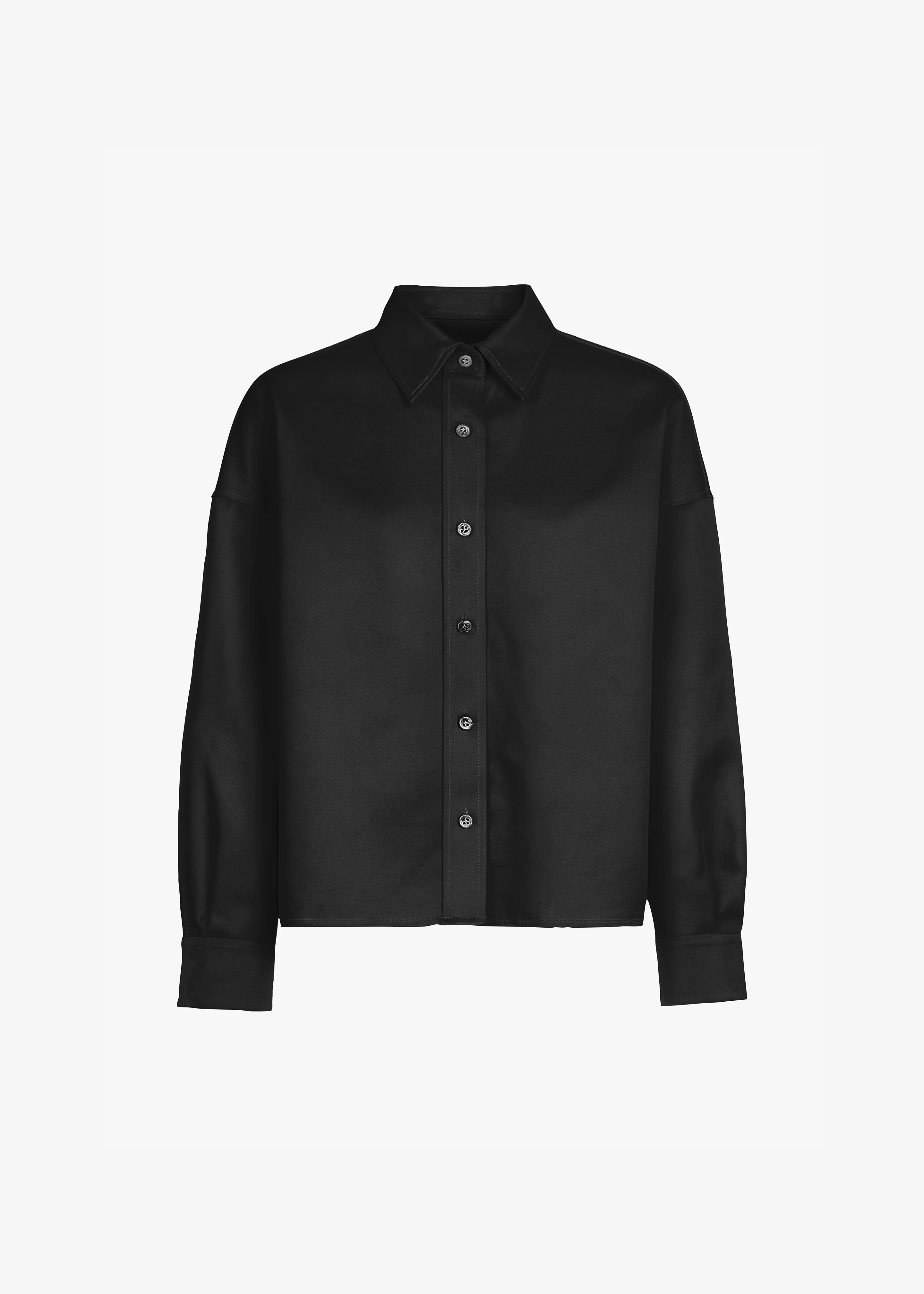 Arlen Satin Boxy Shirt - Black - Image 7