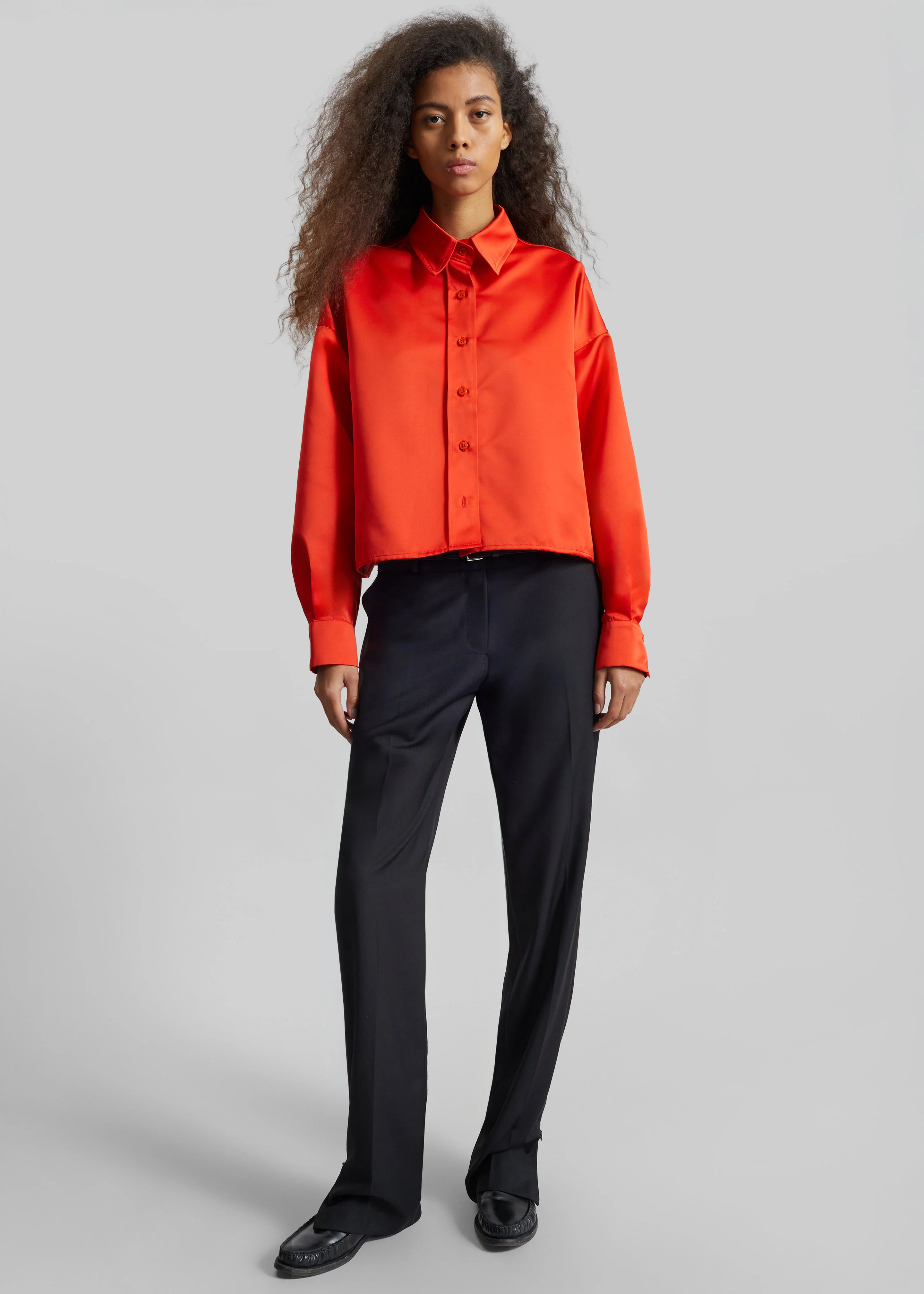 Arlen Satin Boxy Shirt - Coral Red - Image 2