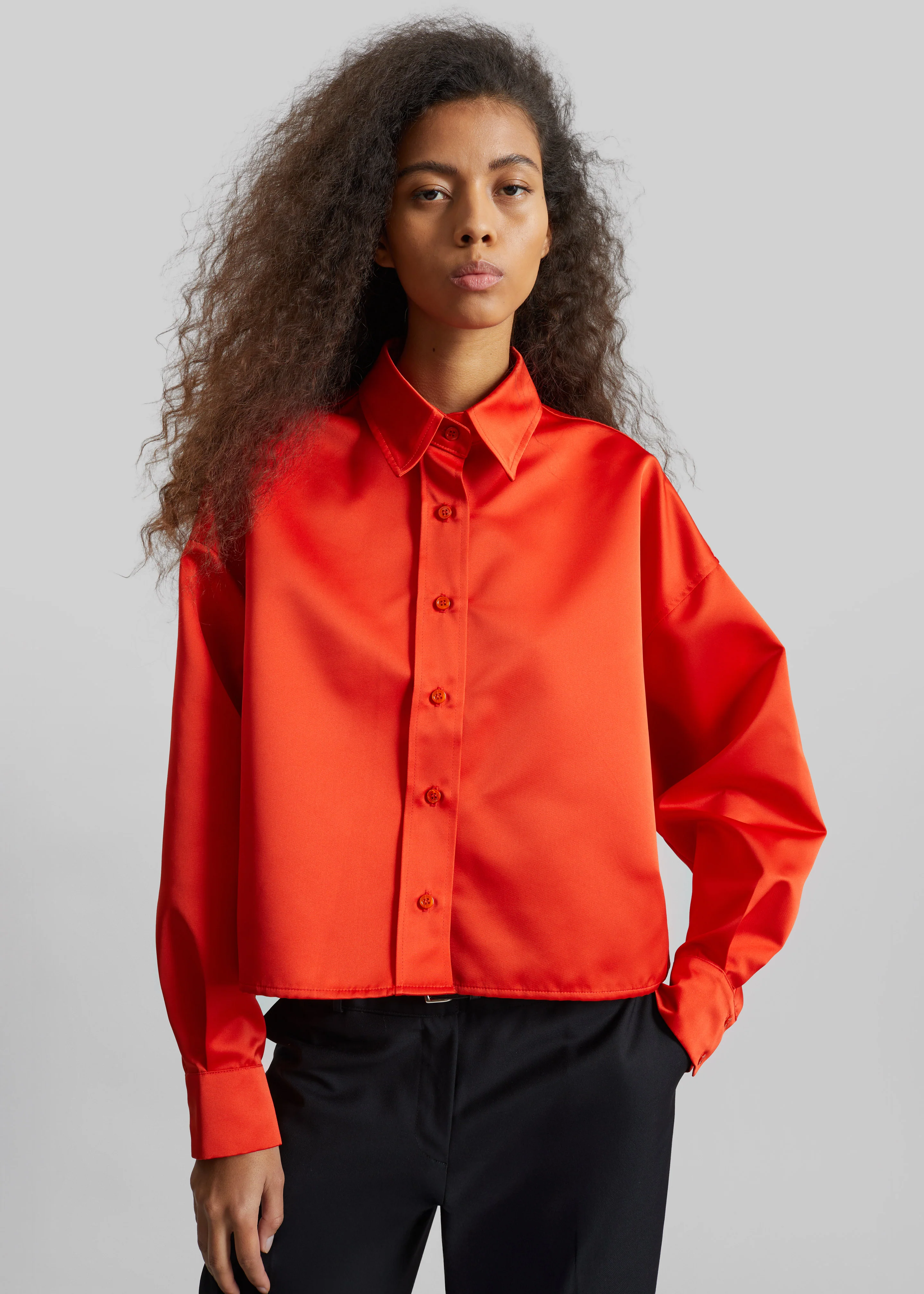 Arlen Satin Boxy Shirt - Coral Red - Image 3