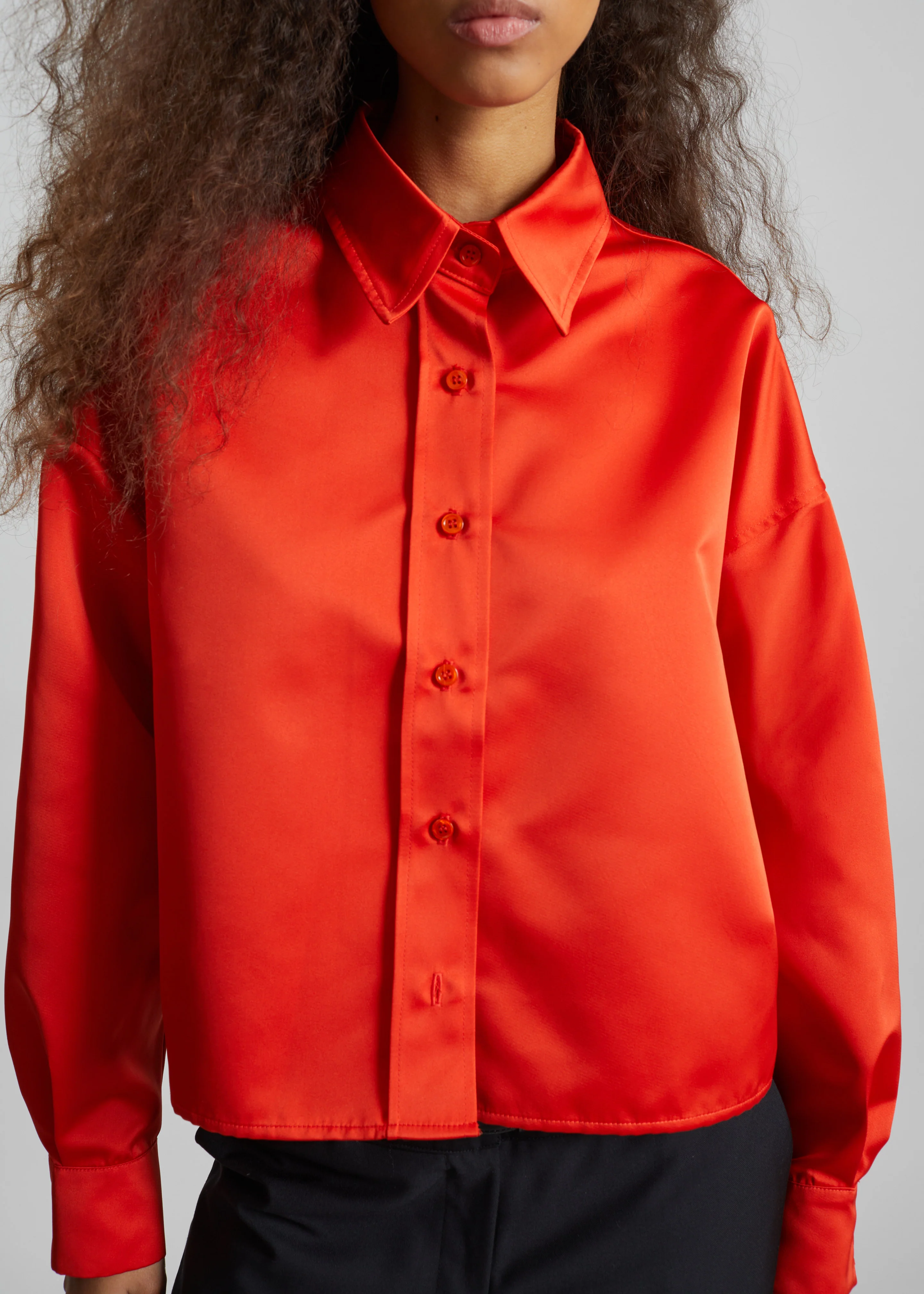 Arlen Satin Boxy Shirt - Coral Red - Image 4