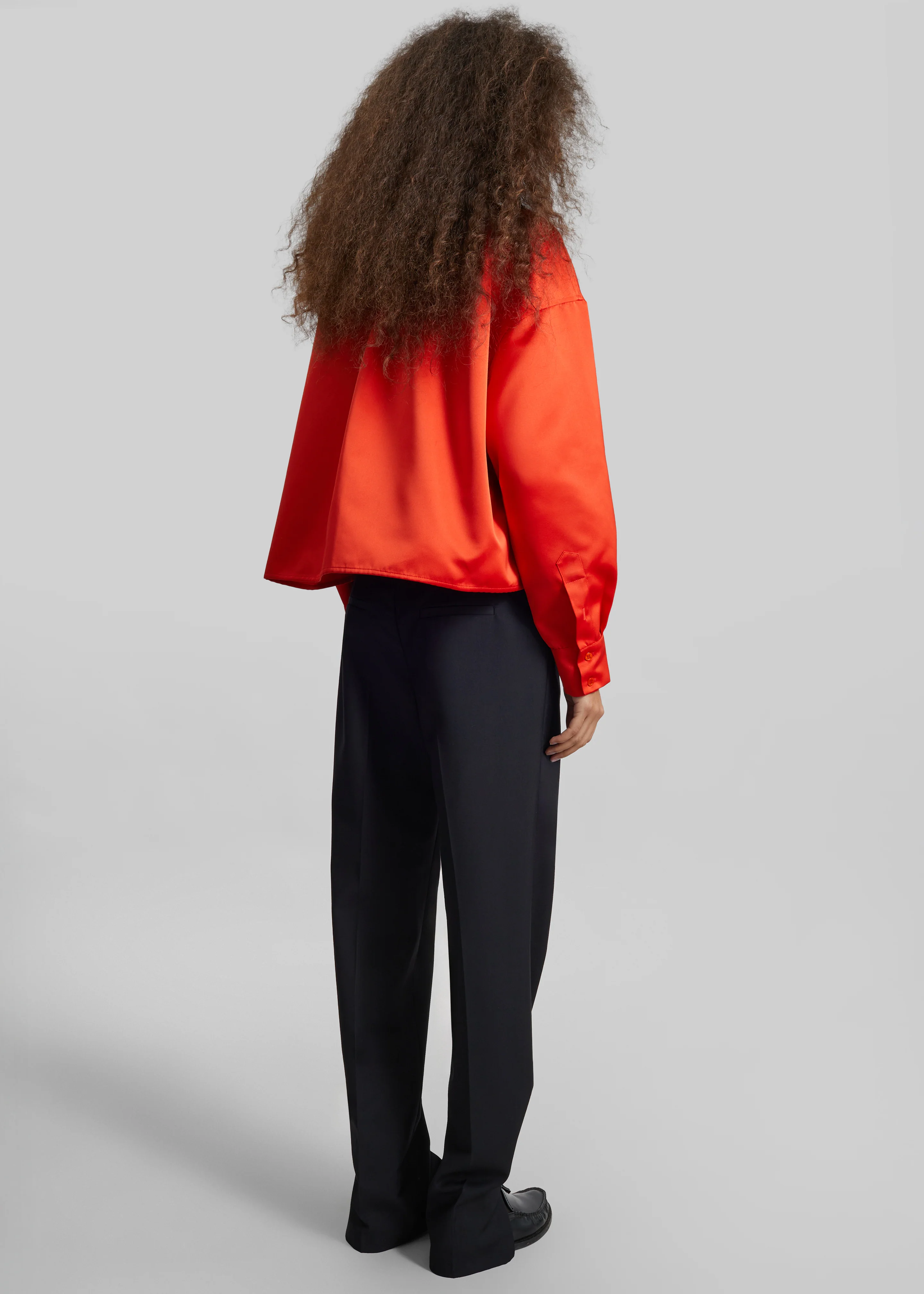Arlen Satin Boxy Shirt - Coral Red - Image 5