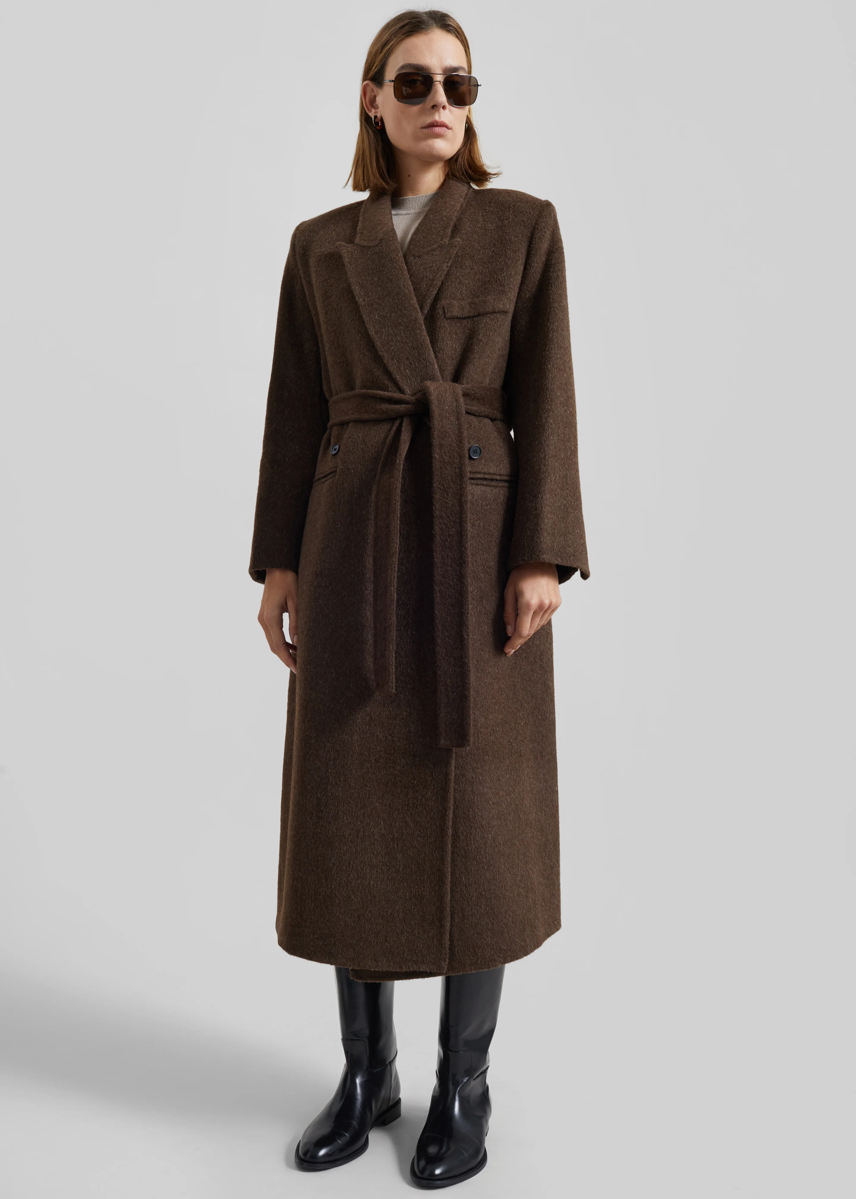 Arlene Wool Belted Coat - Brown - Image 3
