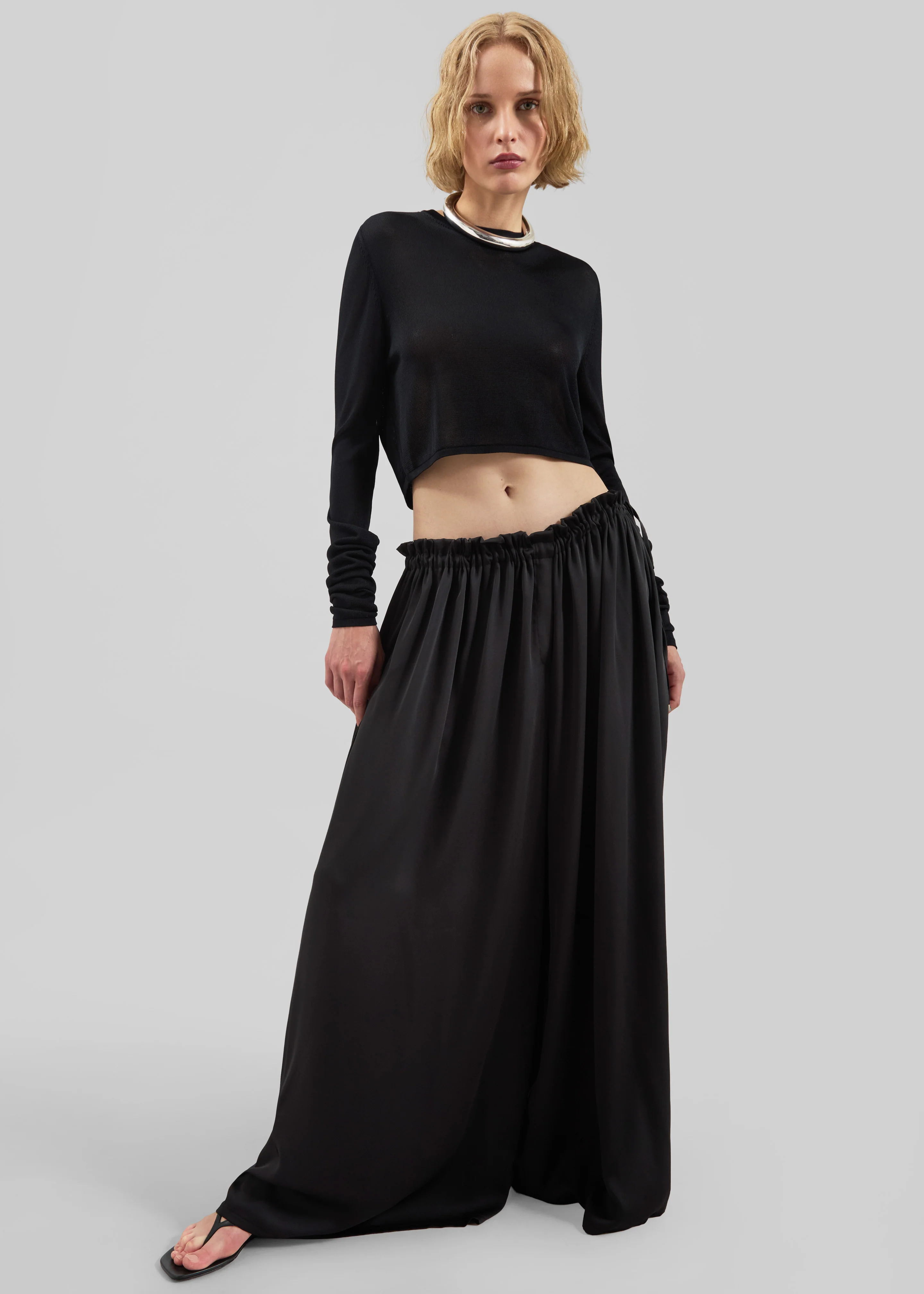 Arleth Satin Sheer Drawstring Pants - Black - Image 4