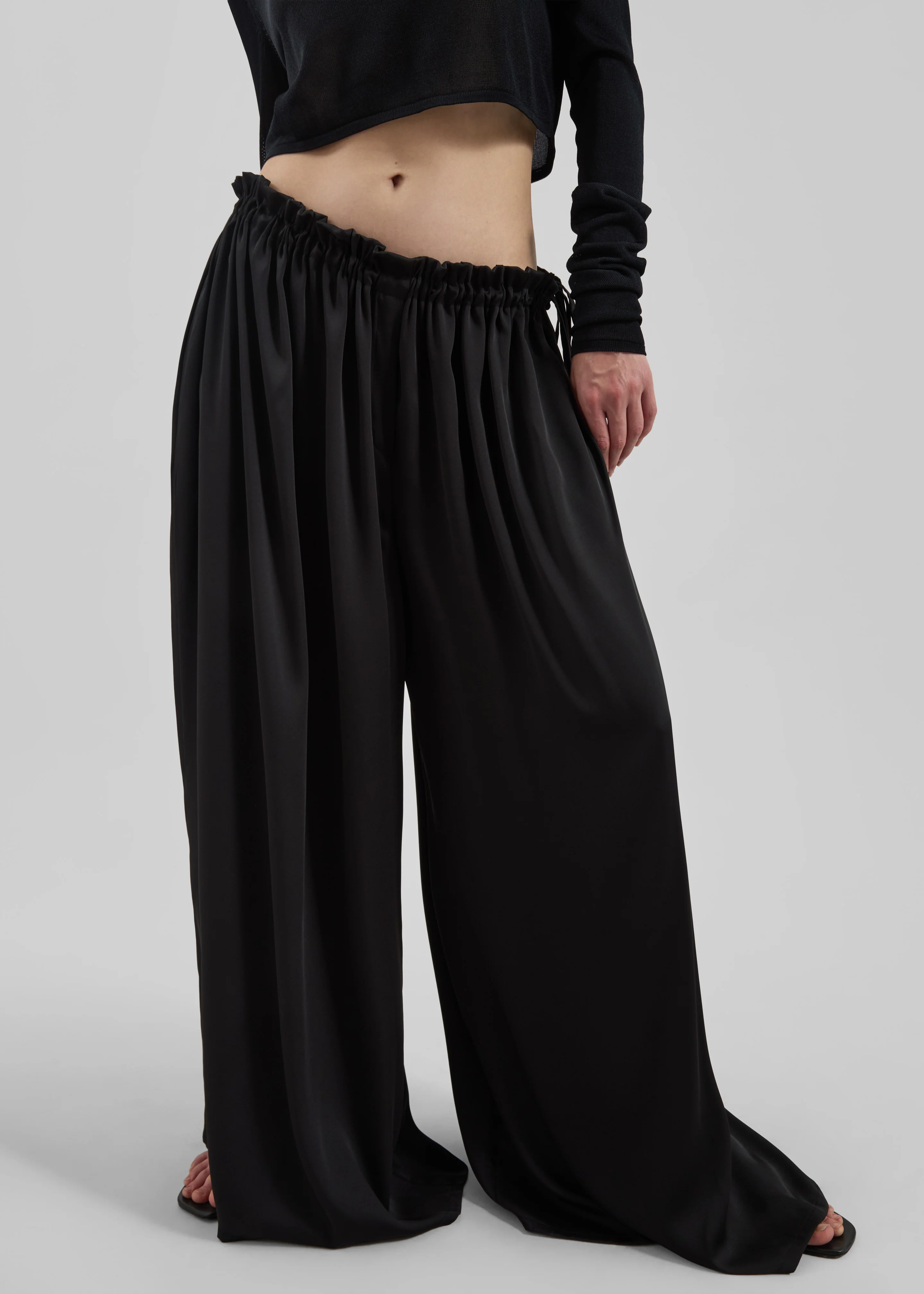 Arleth Satin Sheer Drawstring Pants - Black - Image 5