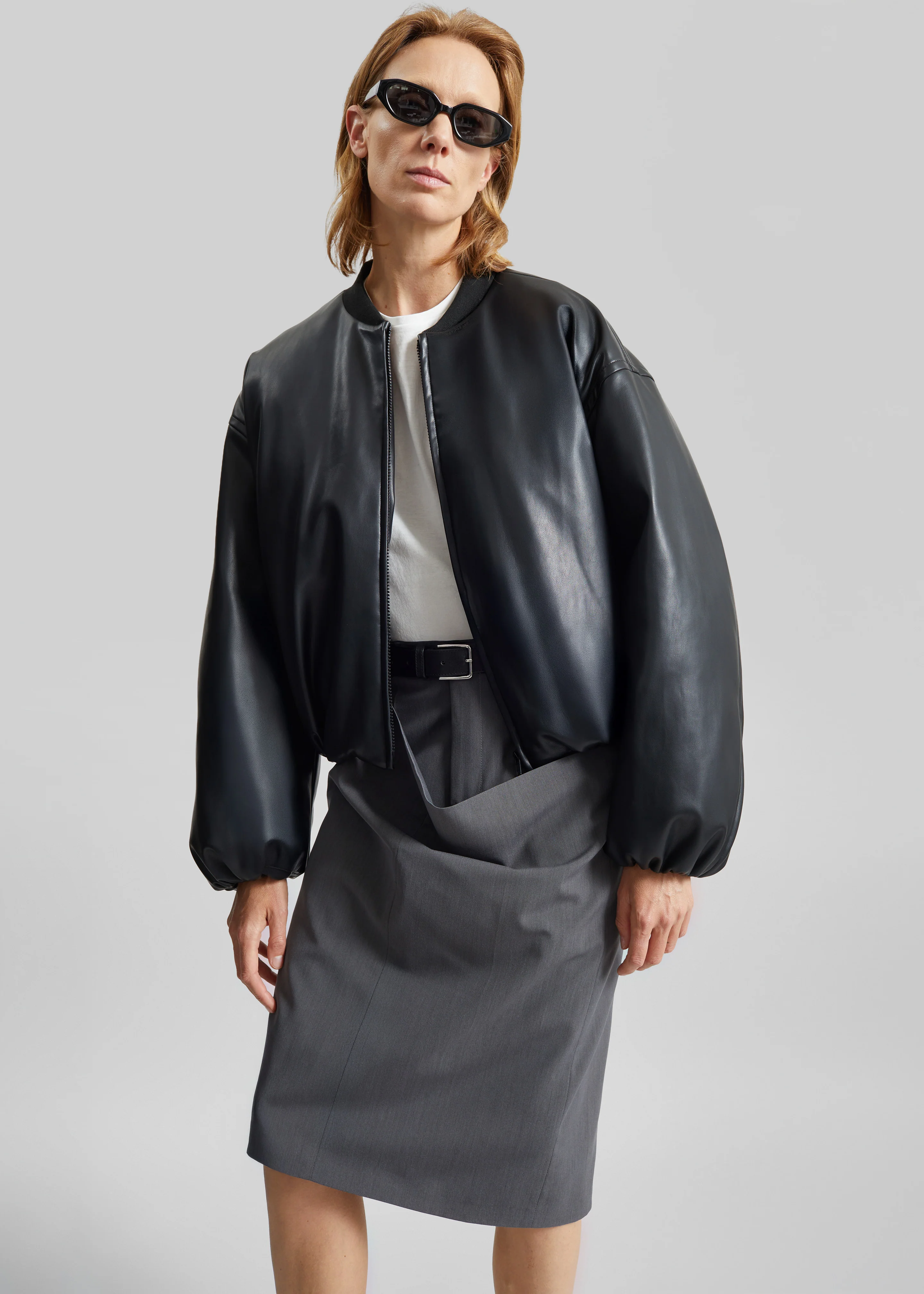 Arolla Faux Leather Draped Jacket - Black - Image 2