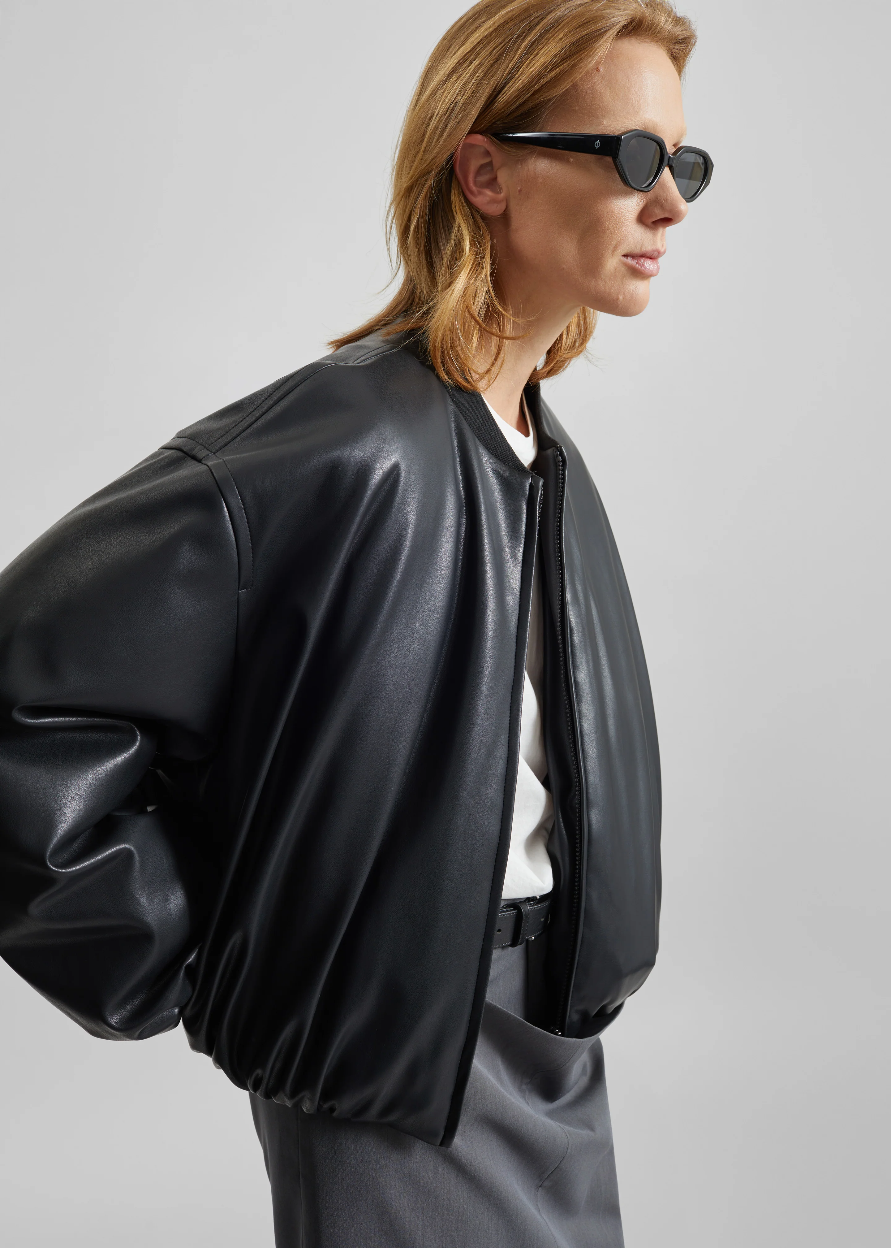 Arolla Faux Leather Draped Jacket - Black - Image 3