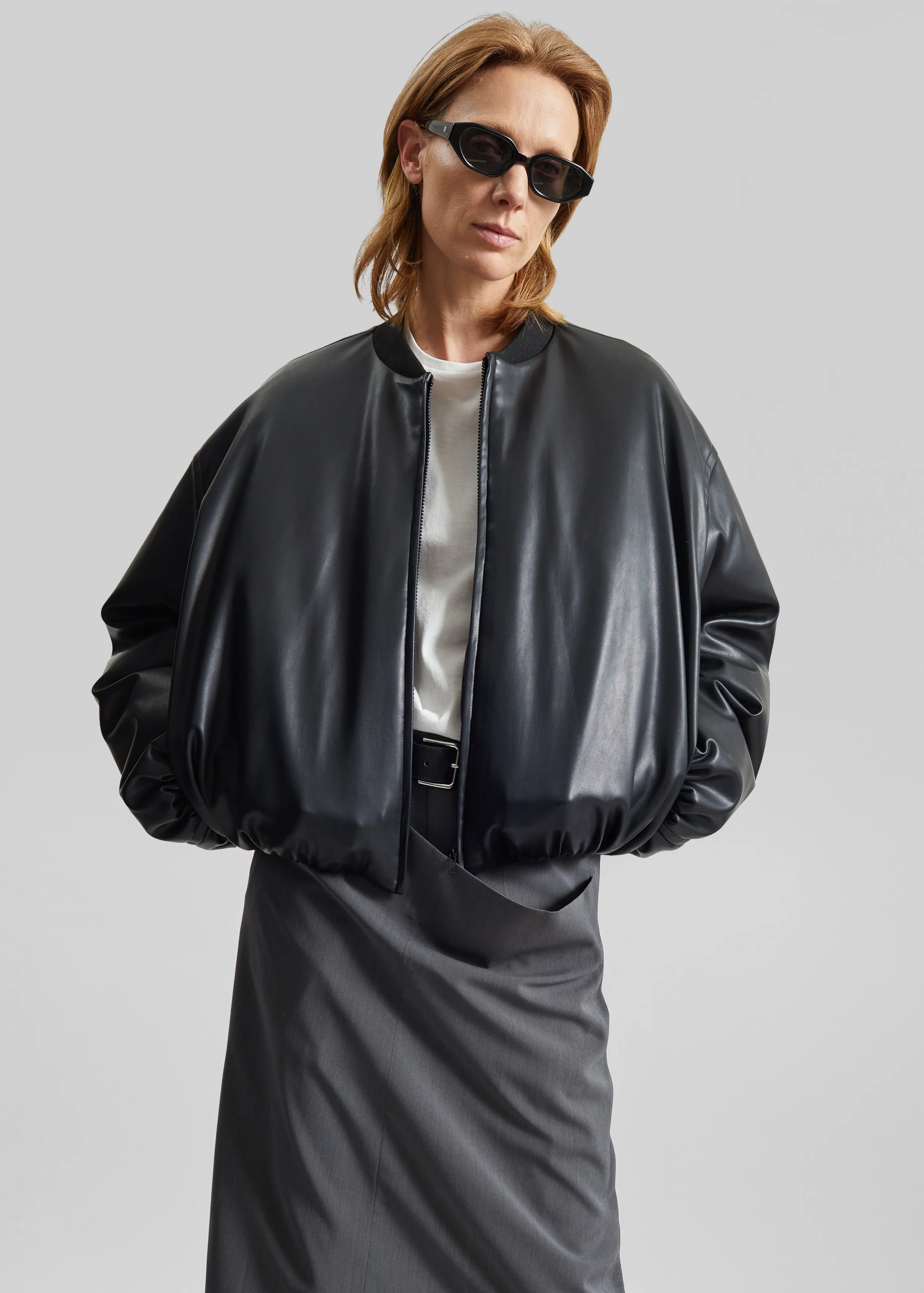 Arolla Faux Leather Draped Jacket - Black - Image 4