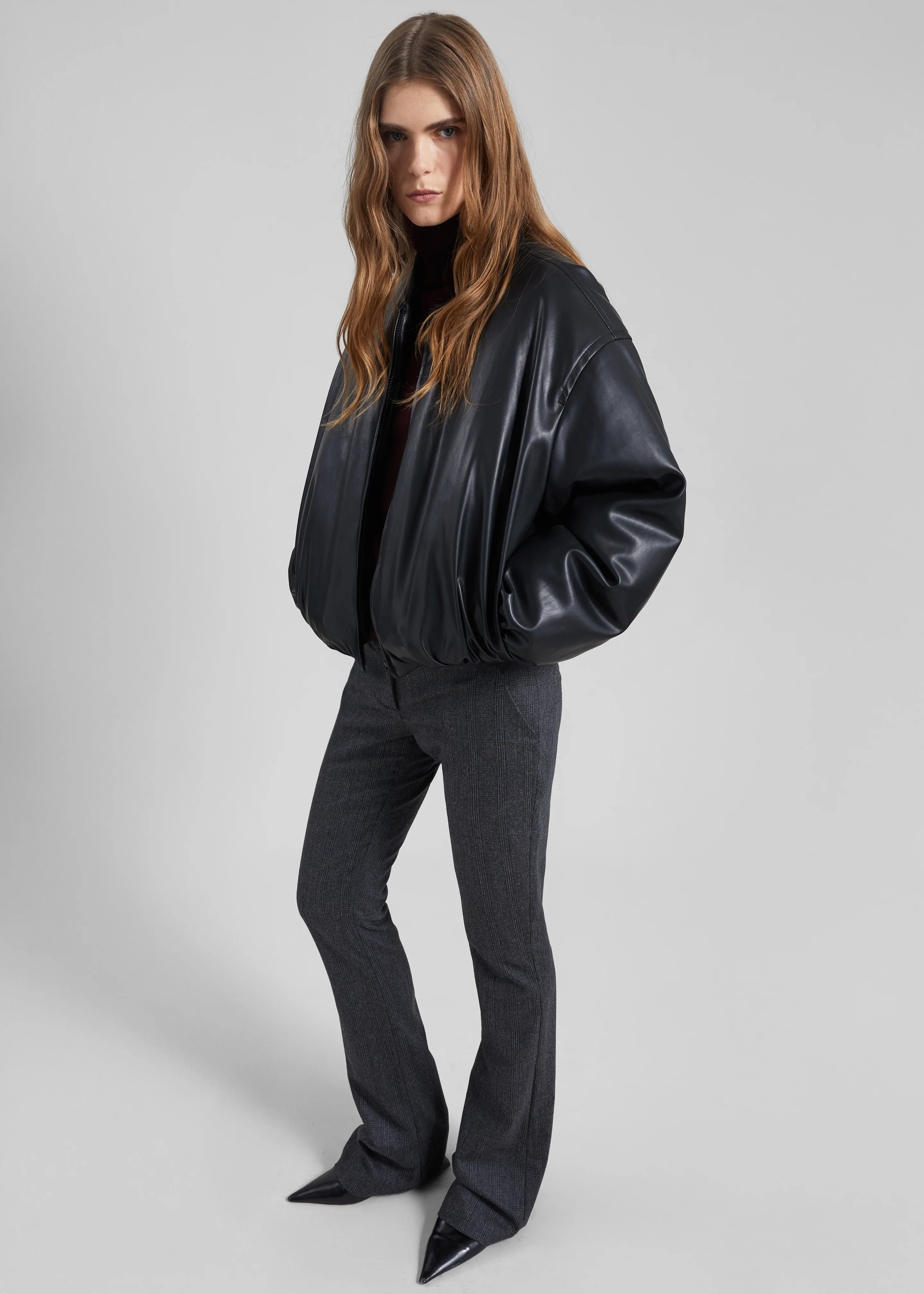 Arolla Faux Leather Draped Jacket - Black - Image 5