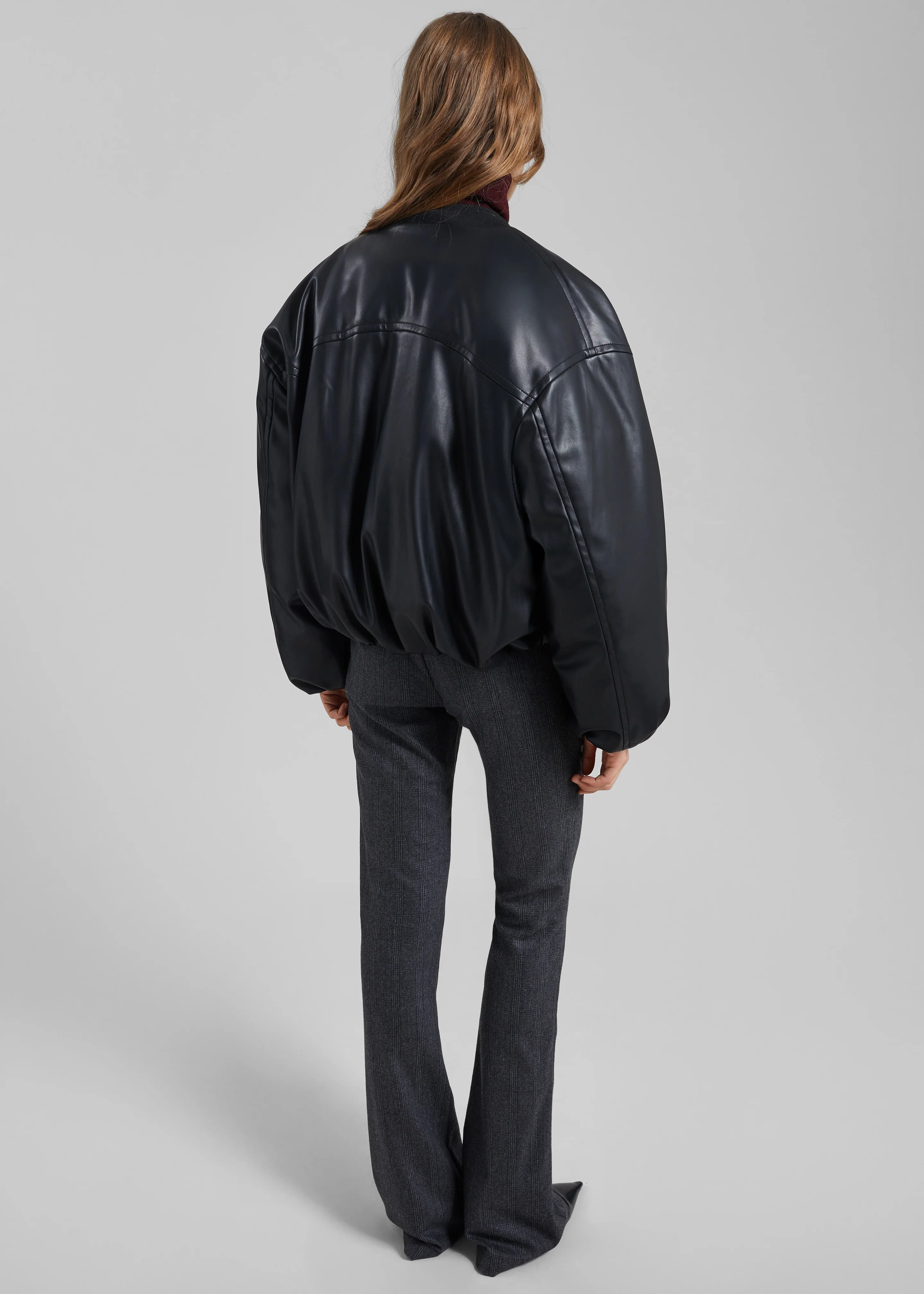 Arolla Faux Leather Draped Jacket - Black - Image 7