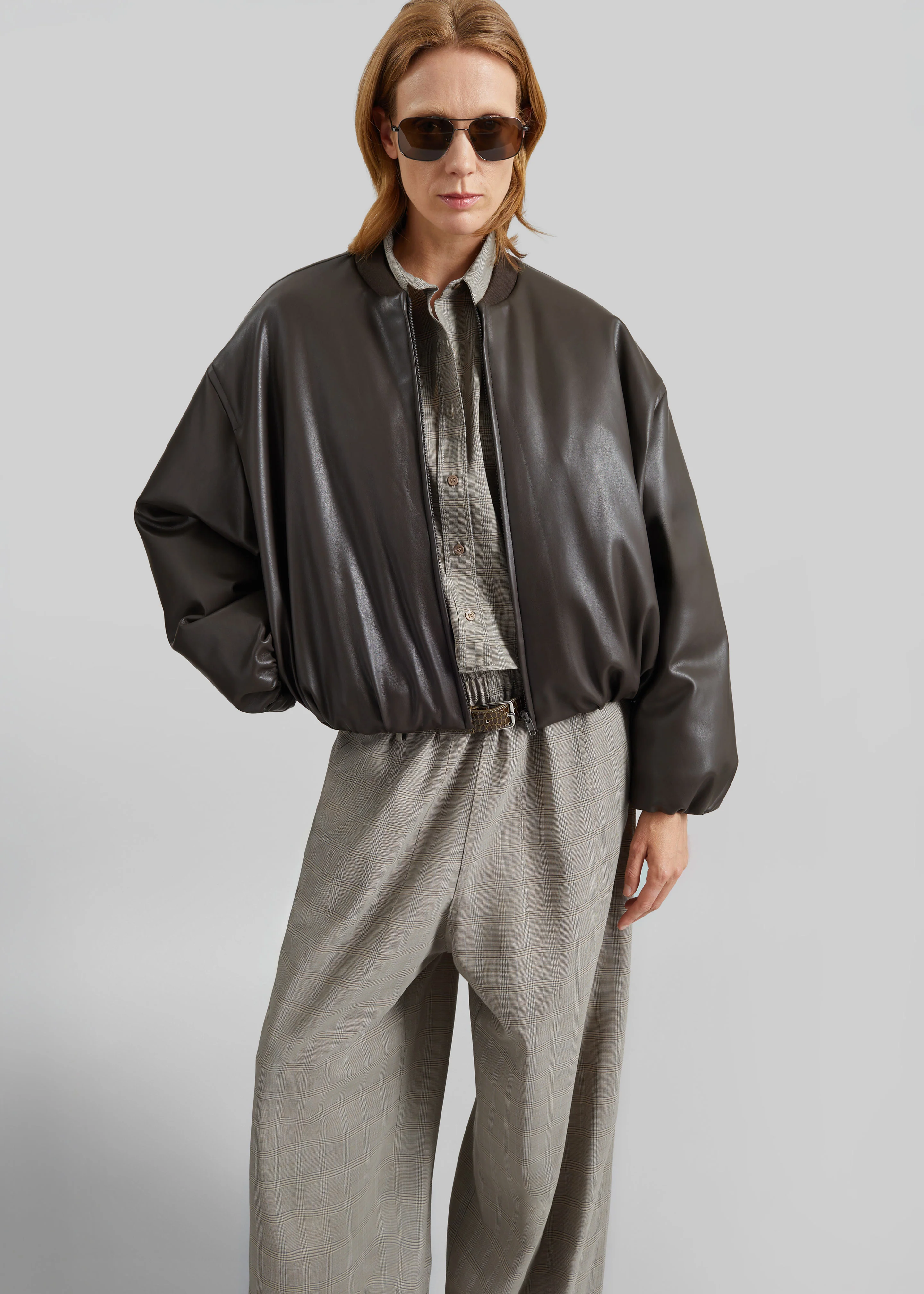 Arolla Faux Leather Draped Jacket - Brown - Image 3