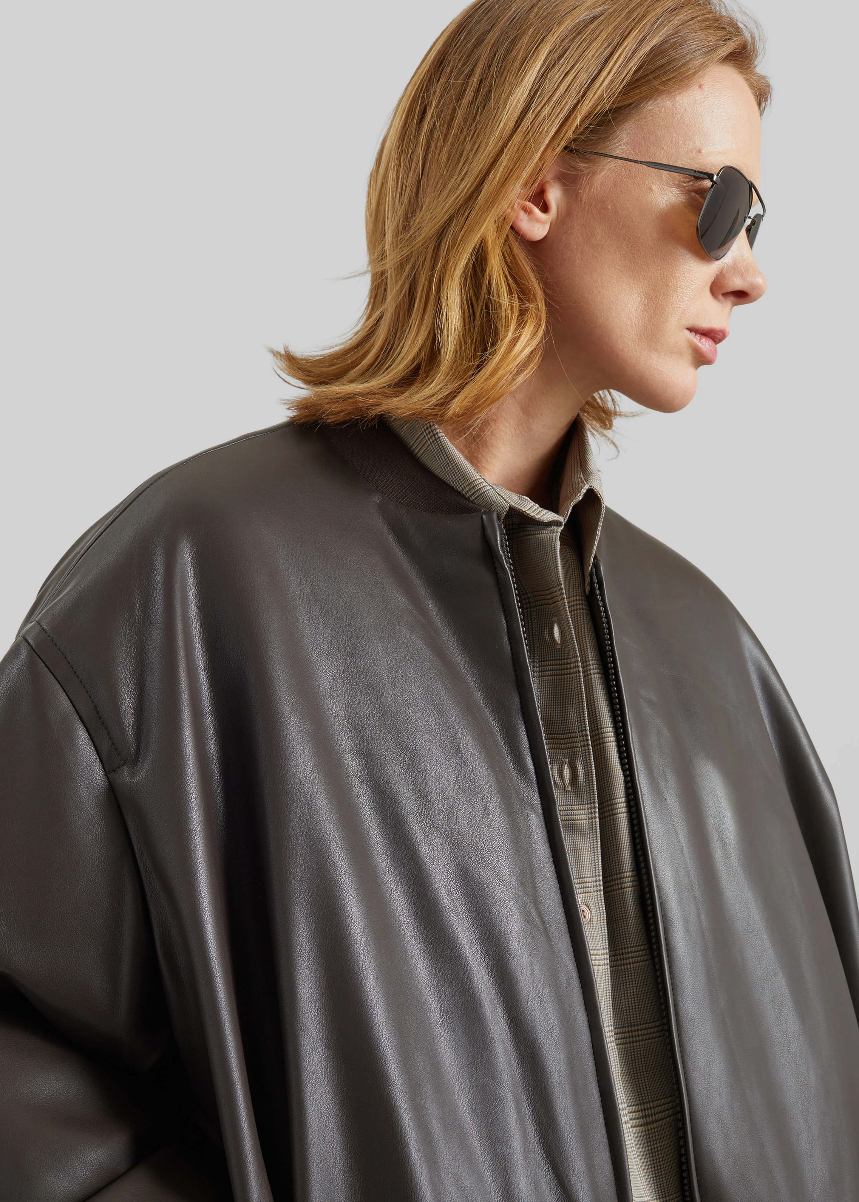 Arolla Faux Leather Draped Jacket - Brown - Image 4