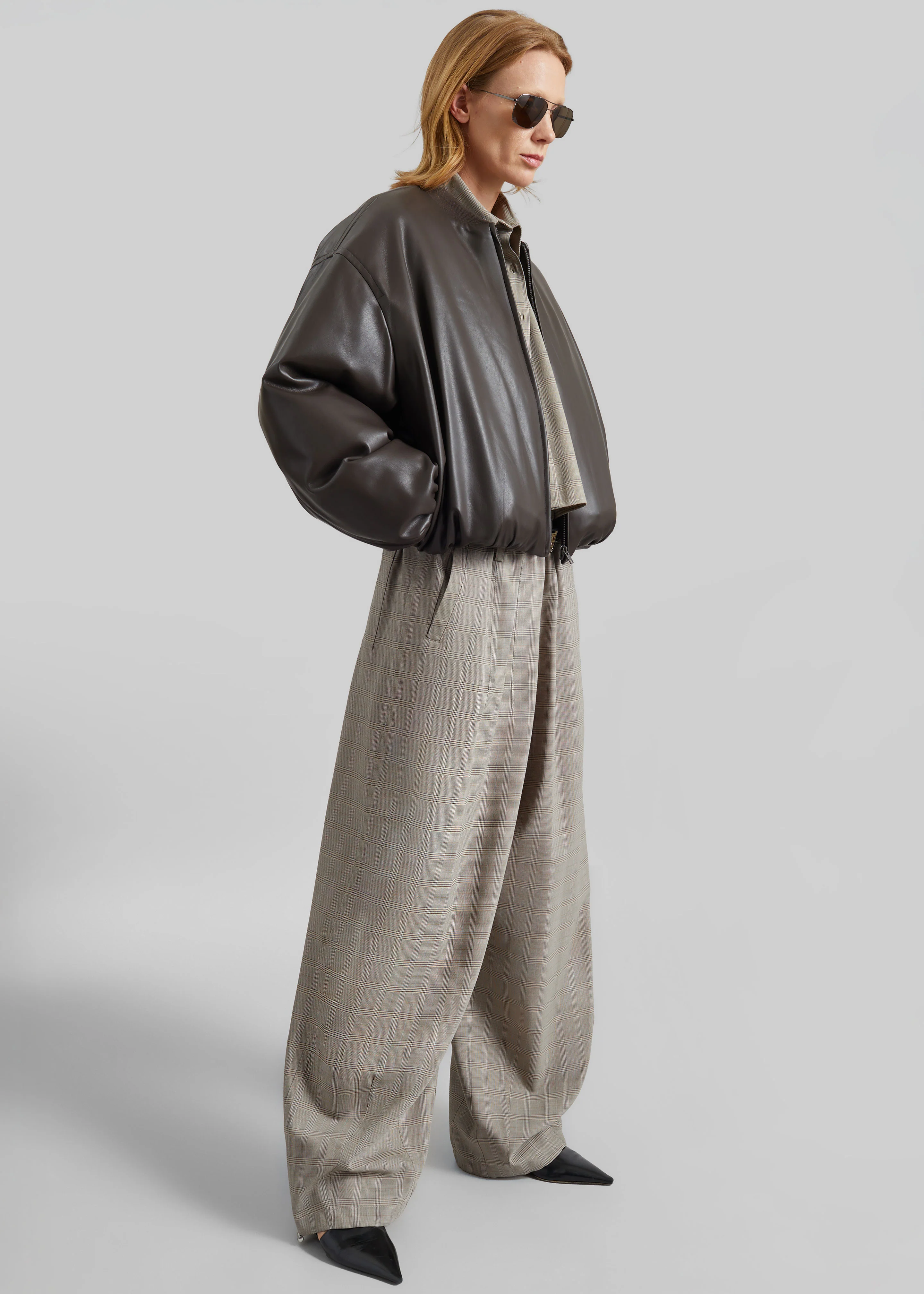 Arolla Faux Leather Draped Jacket - Brown - Image 5