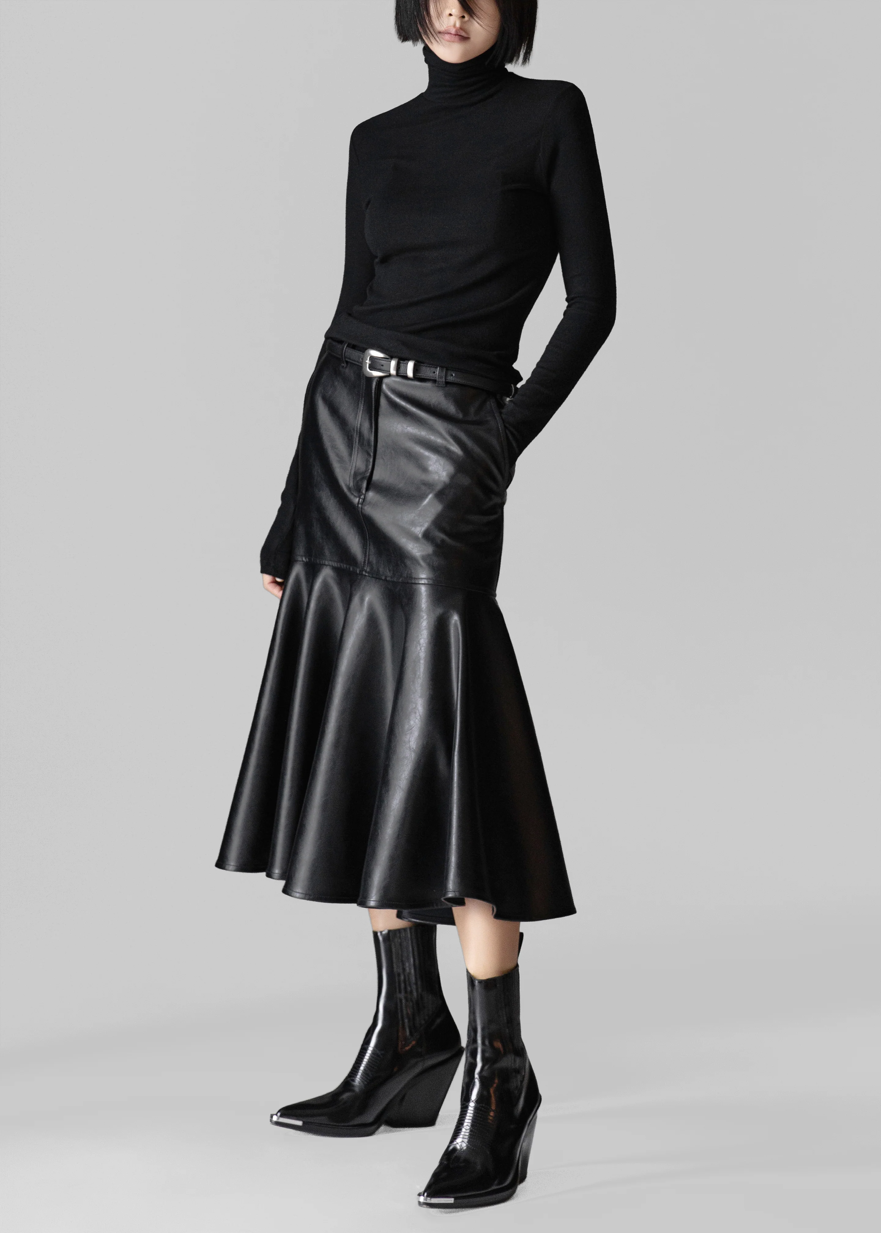 Arvika Faux Leather Mermaid Skirt - Black - Image 7
