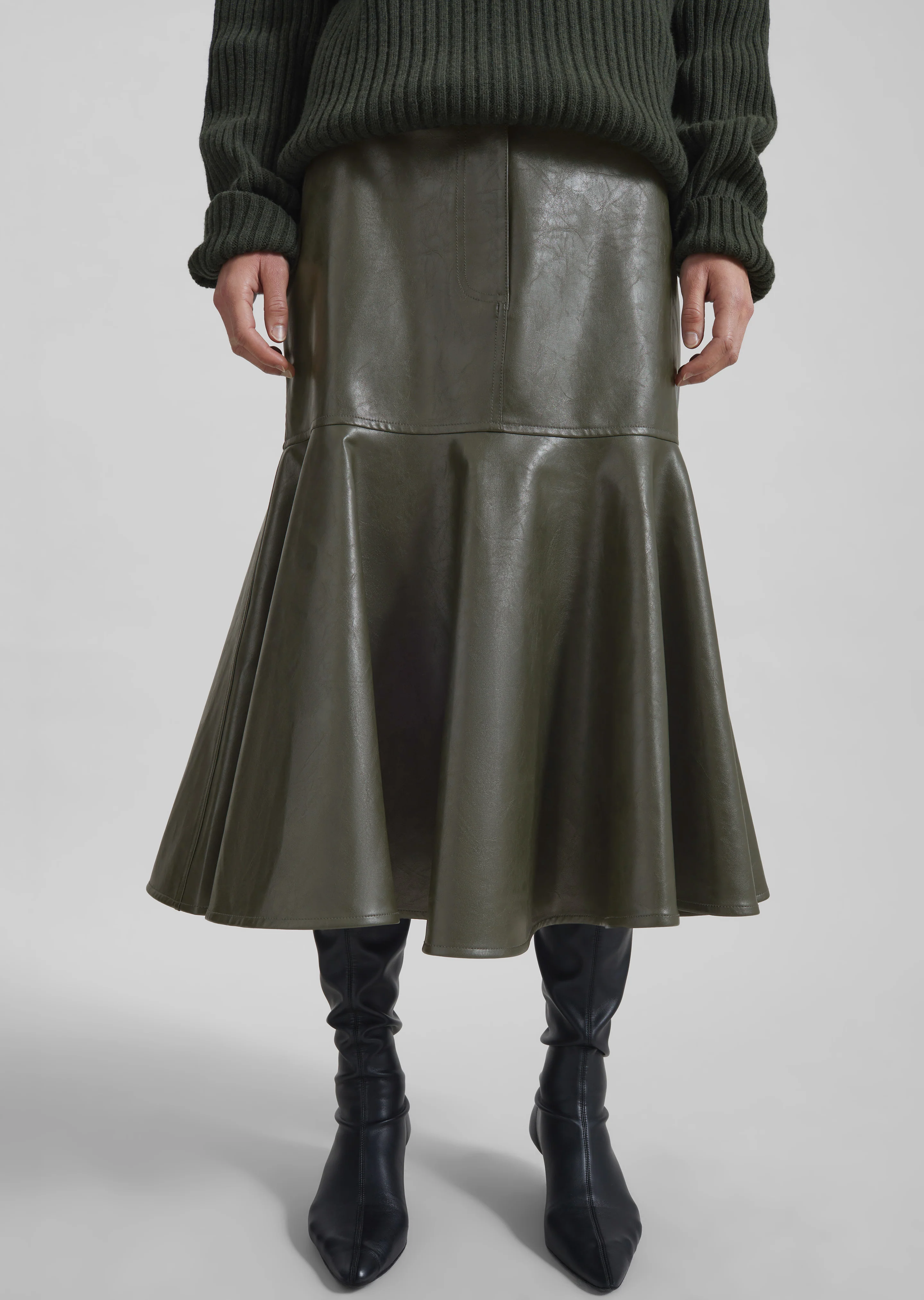 Arvika Faux Leather Mermaid Skirt - Dark Olive - Image 2