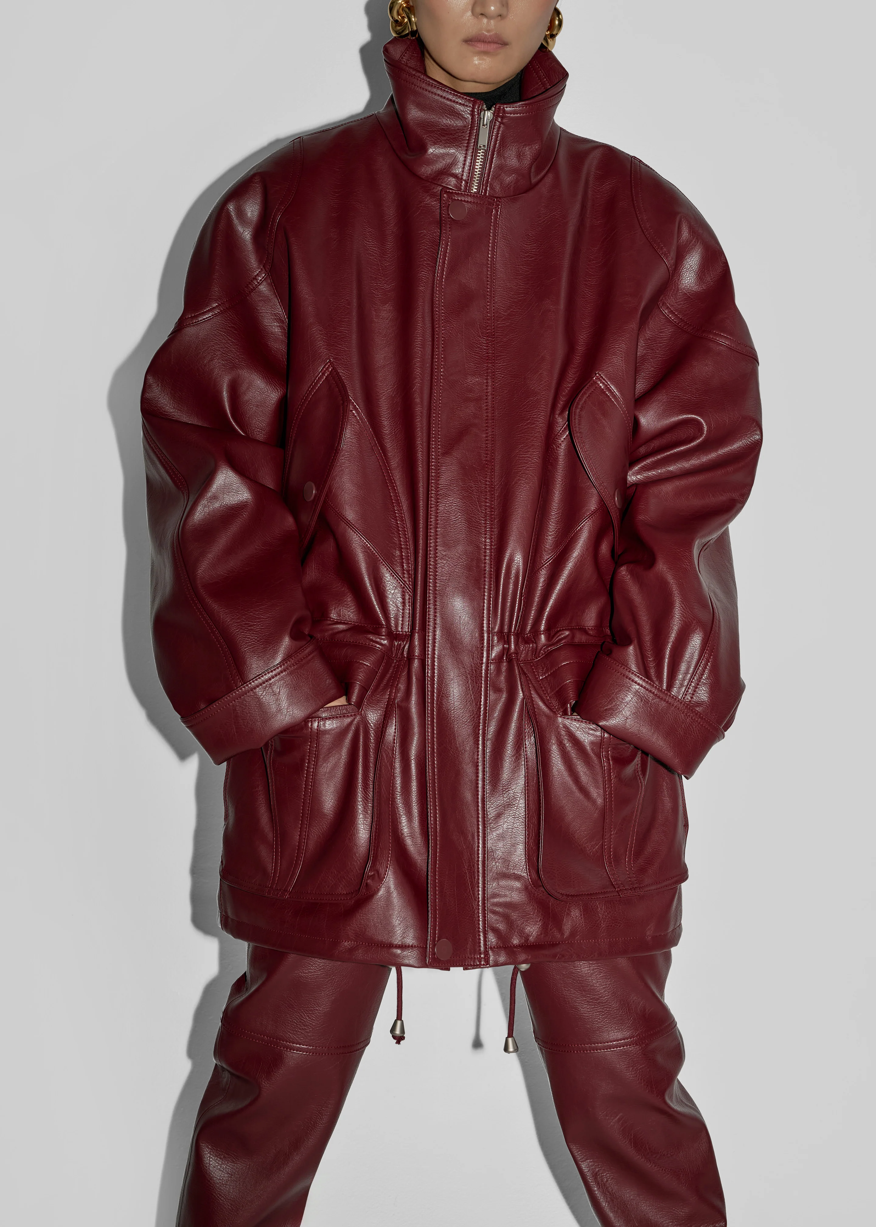 Ascona Faux Leather Jacket - Burgundy - Image 2
