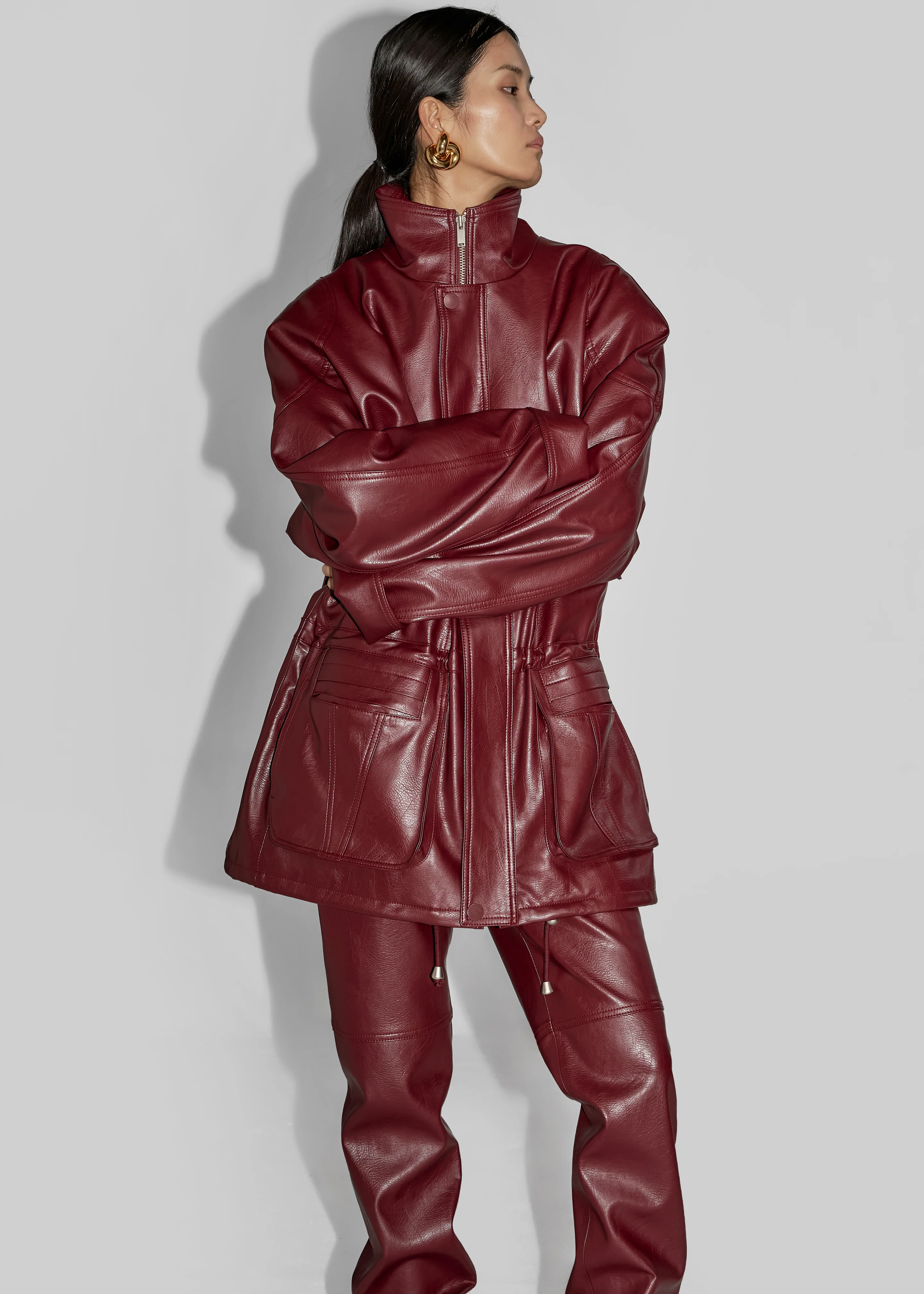 Ascona Faux Leather Jacket - Burgundy - Image 3