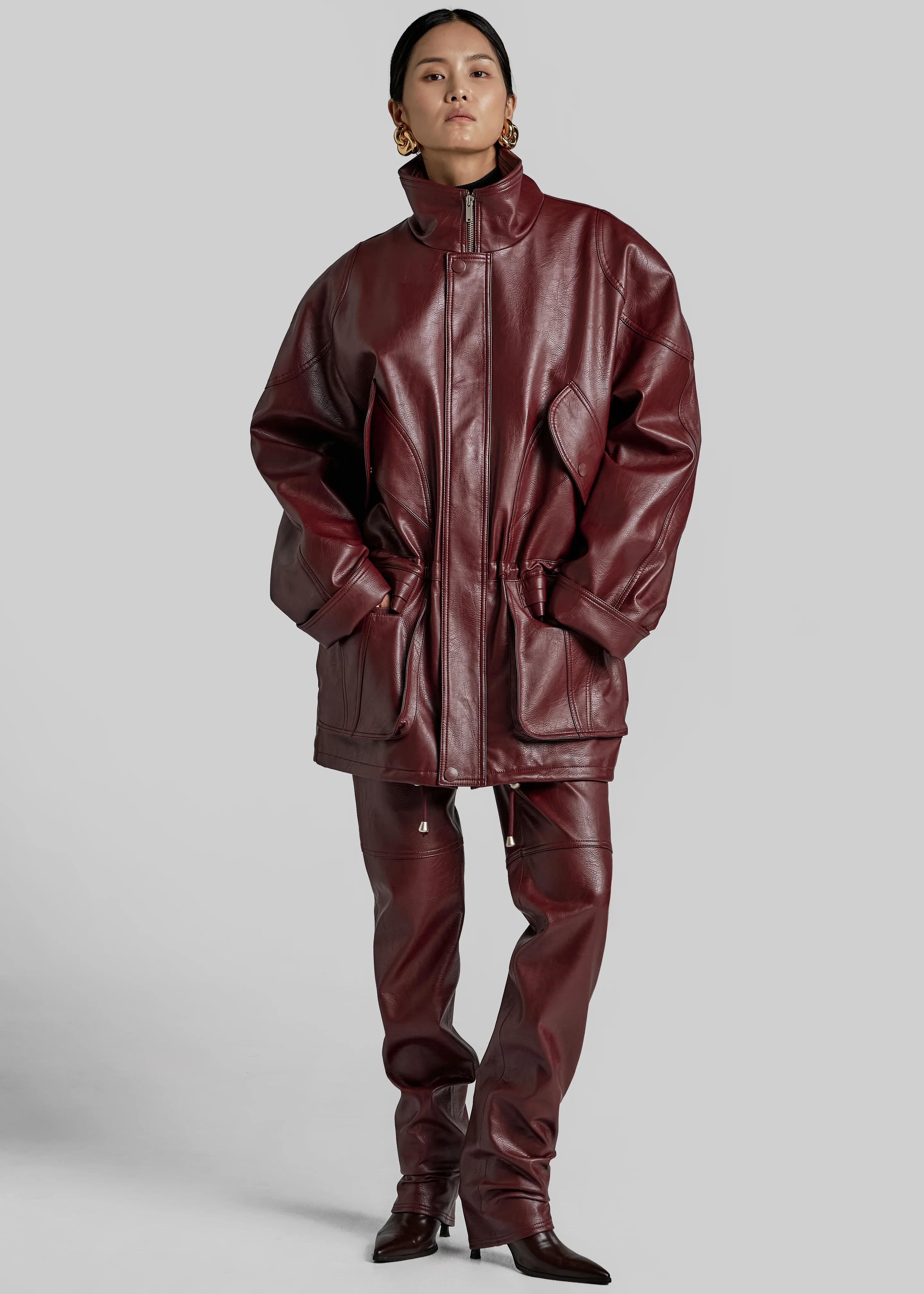 Ascona Faux Leather Jacket - Burgundy - Image 4