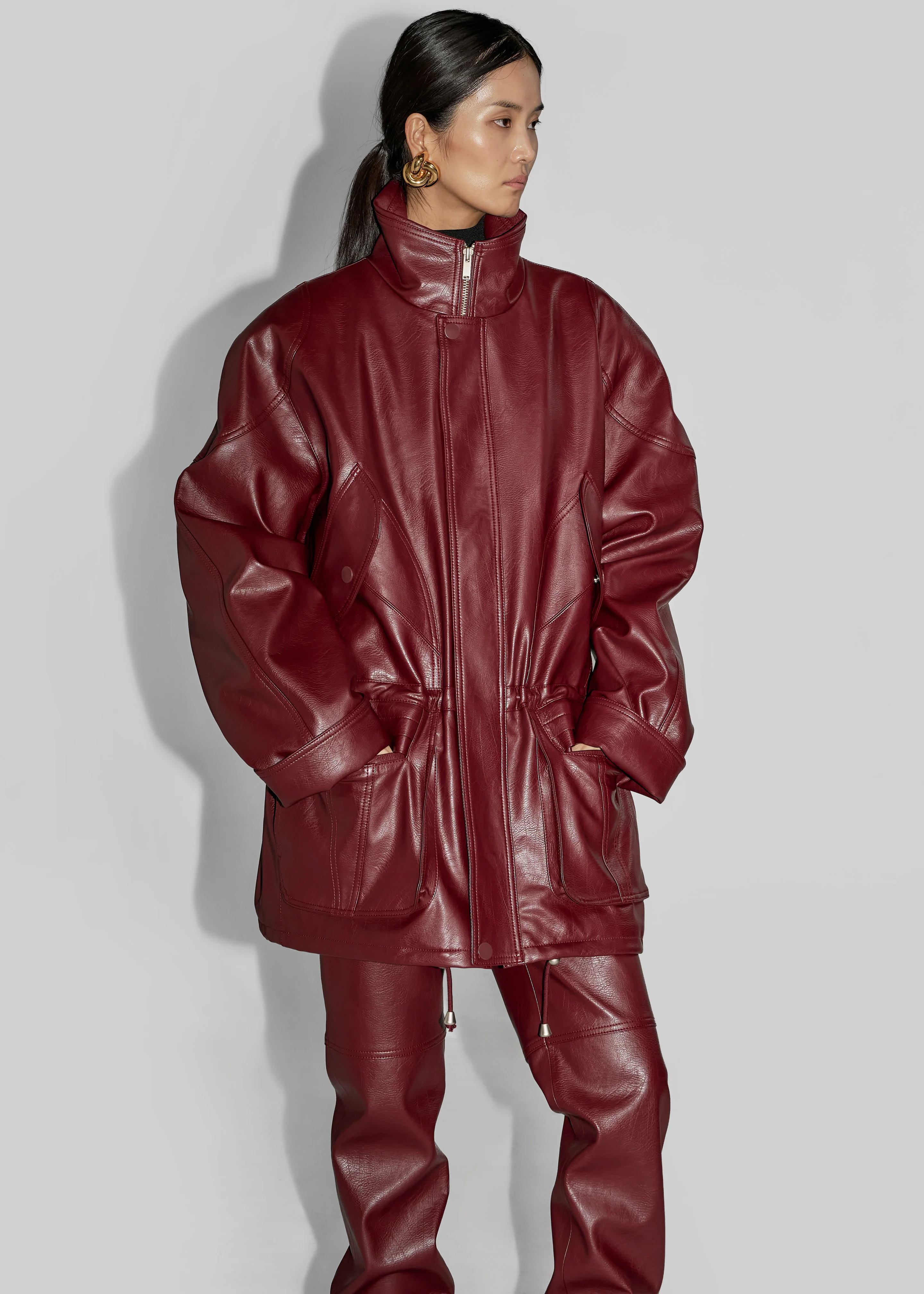 Ascona Faux Leather Jacket - Burgundy - Image 5