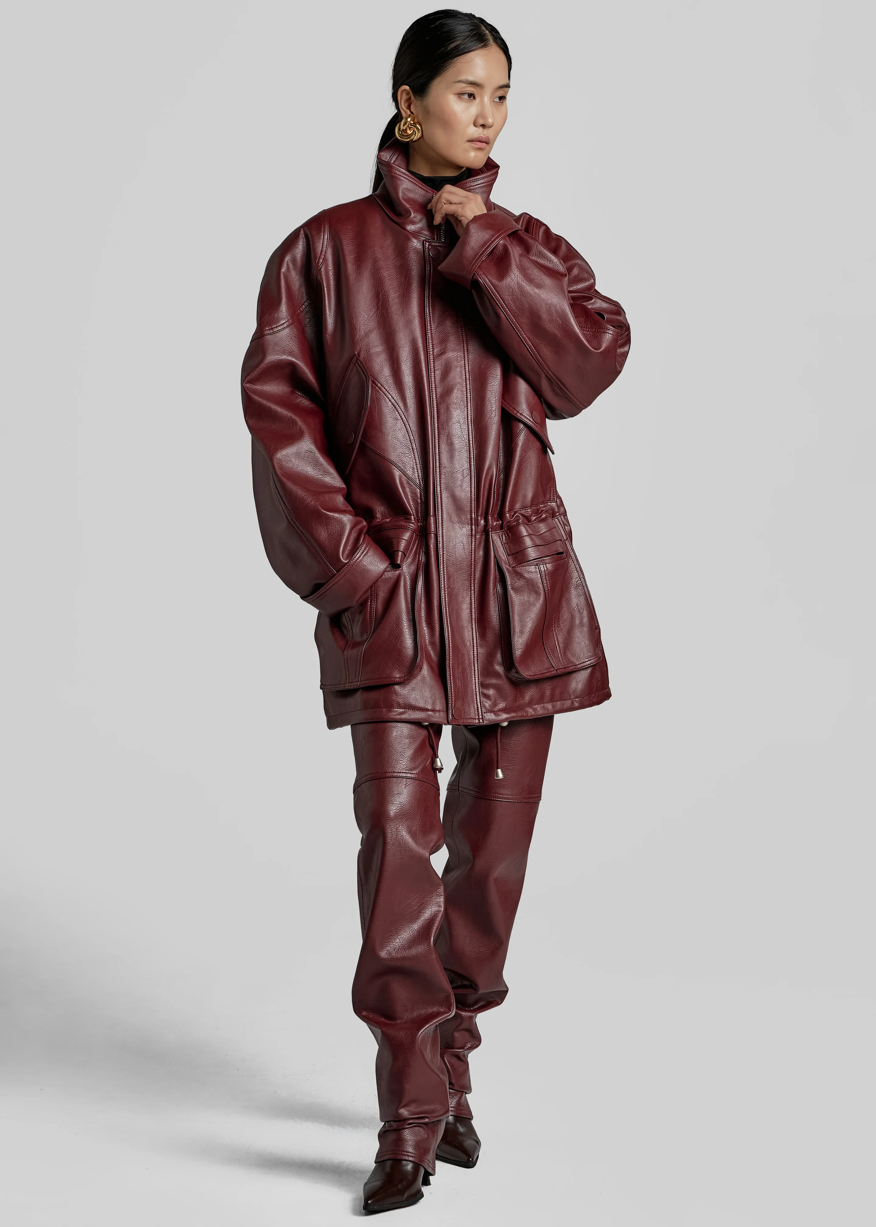 Ascona Faux Leather Jacket - Burgundy - Image 7