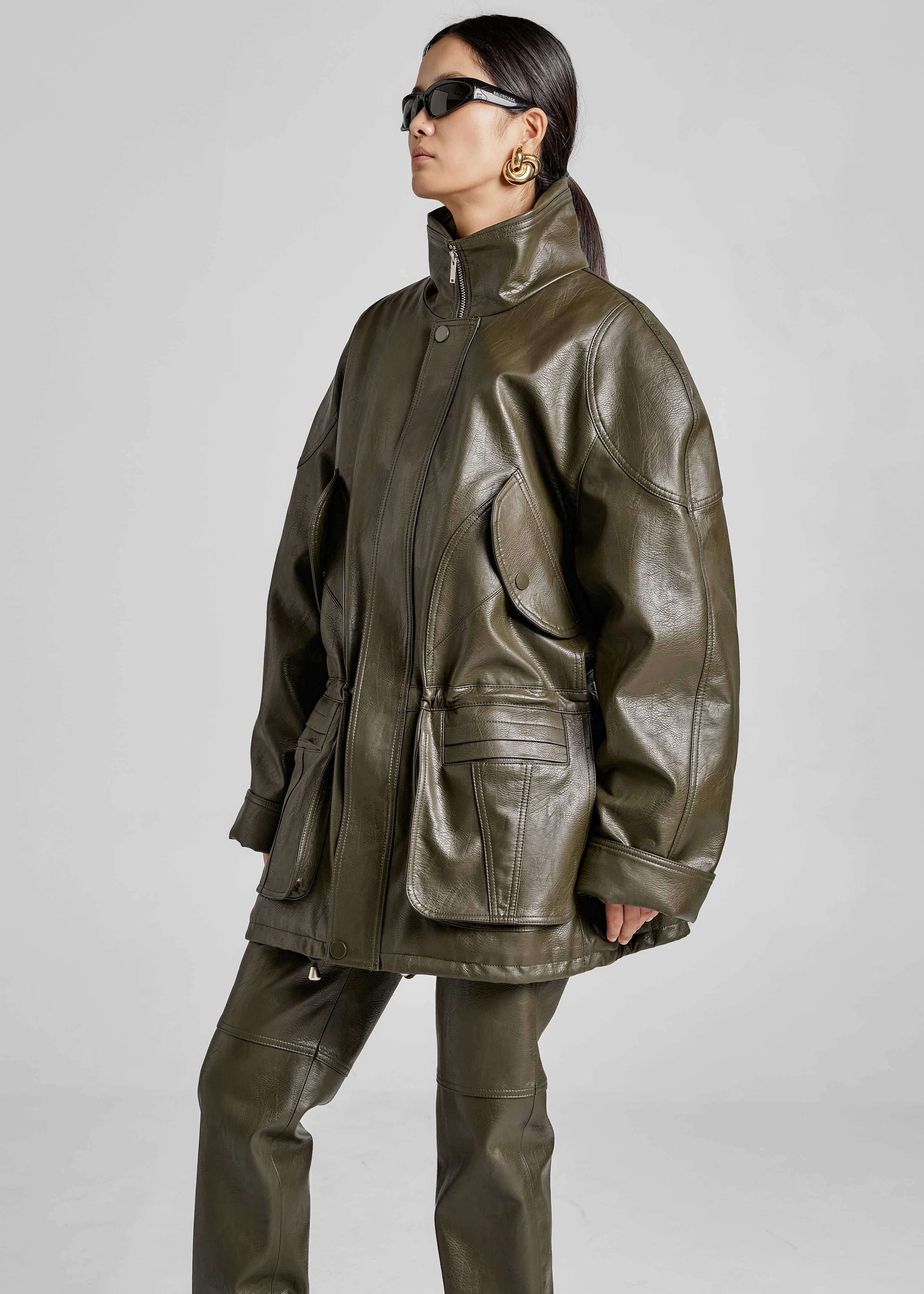 Ascona Faux Leather Jacket - Dark Olive - Image 10