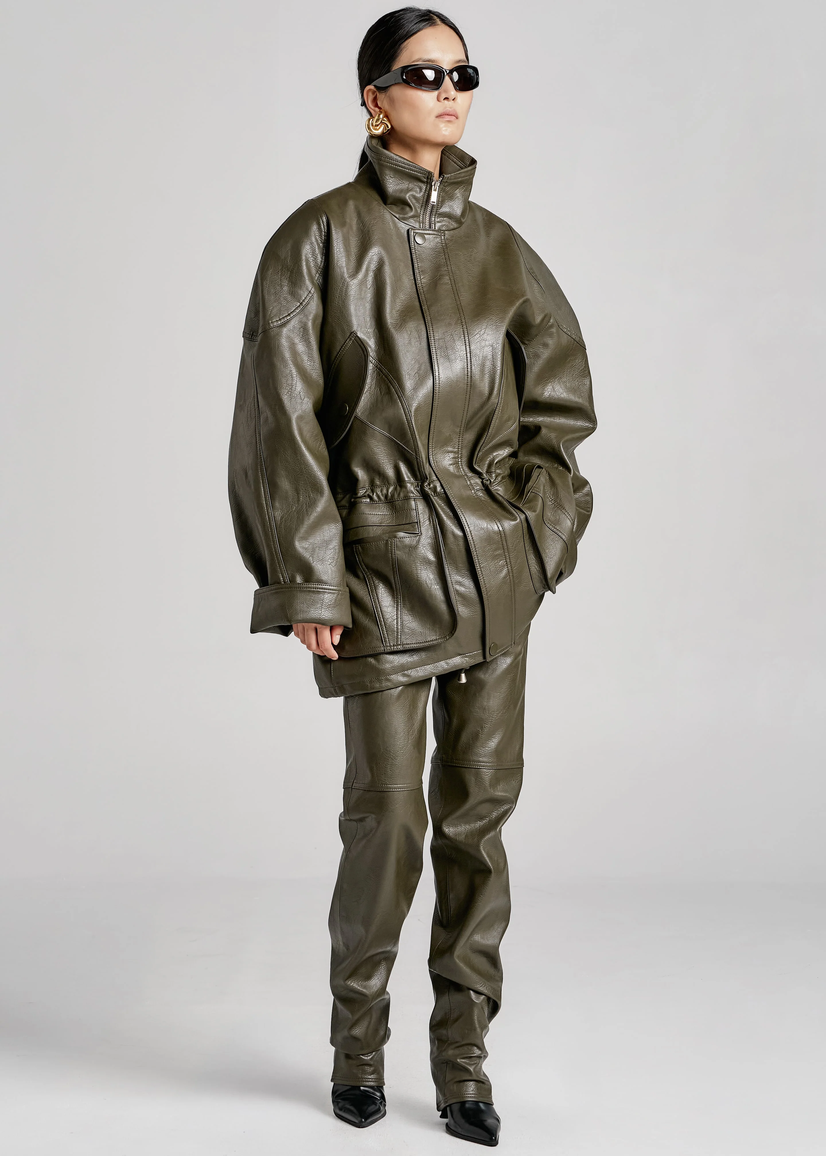 Ascona Faux Leather Jacket - Dark Olive - Image 7