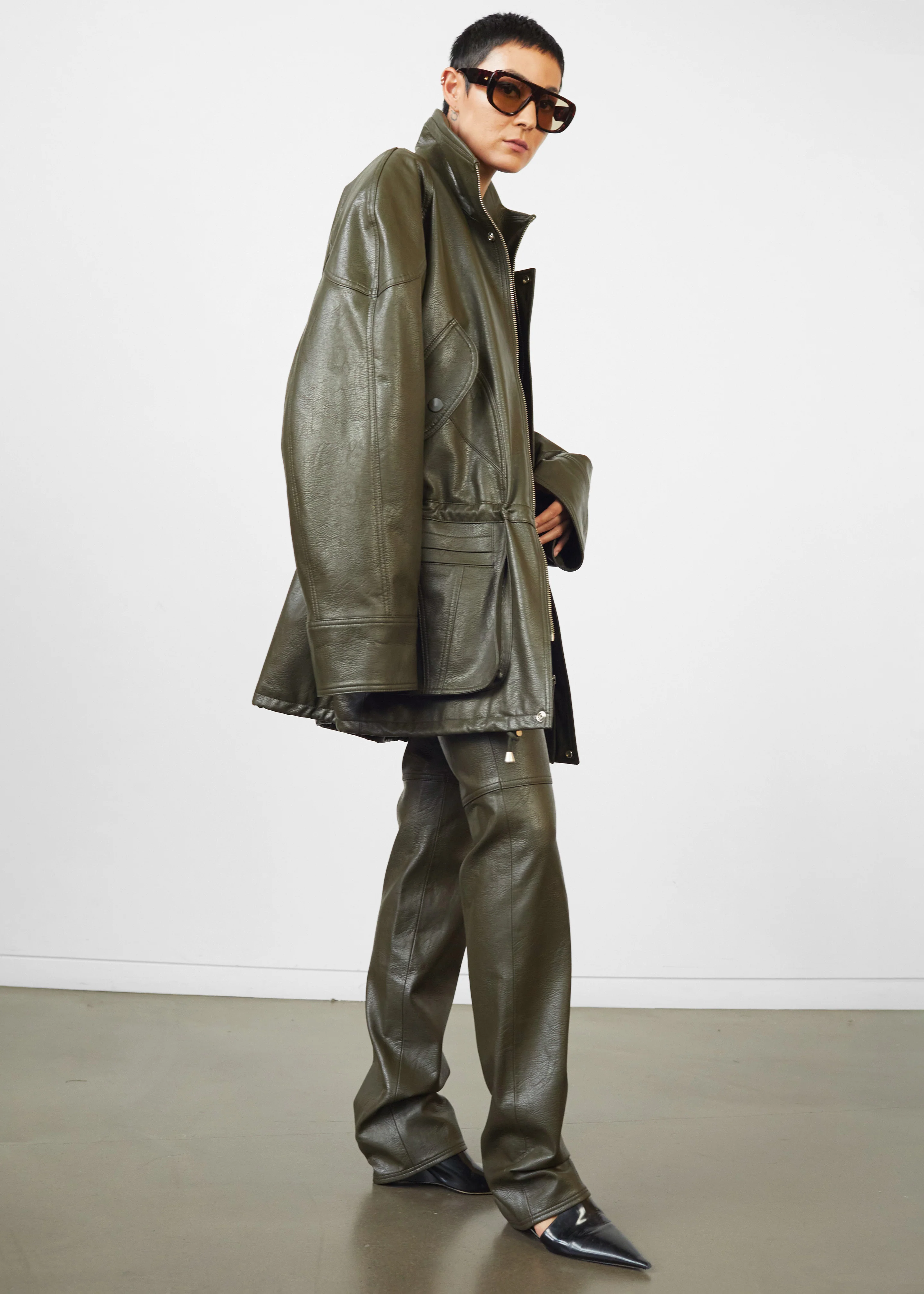 Ascona Faux Leather Jacket - Dark Olive - Image 9