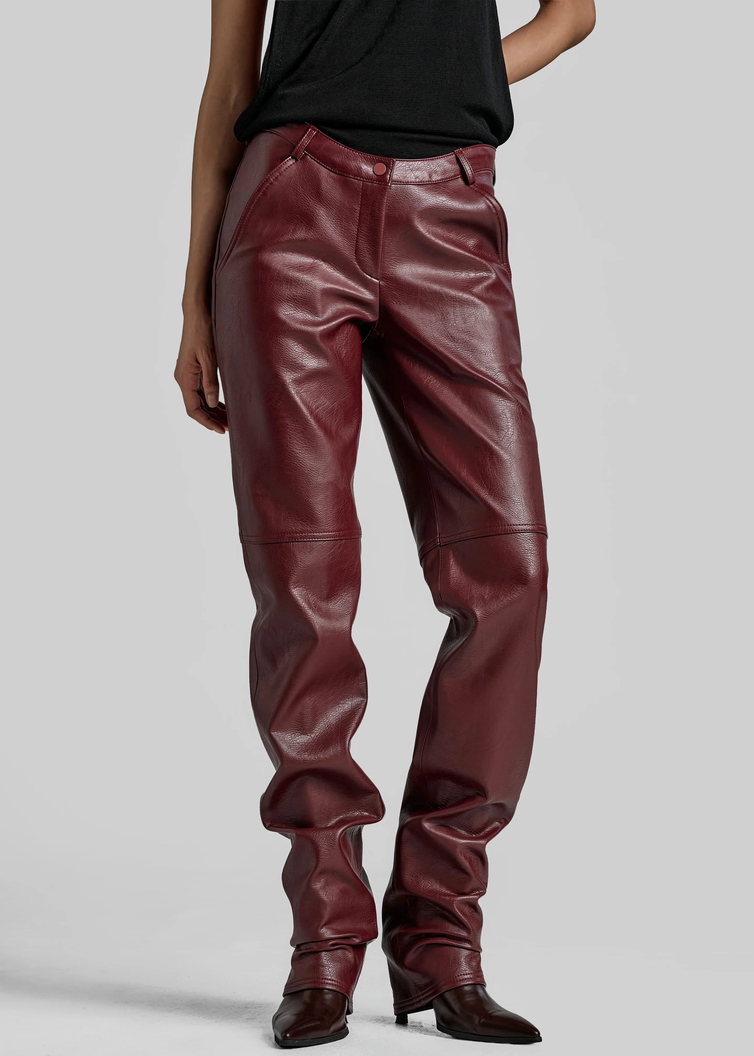 Ascona Faux Leather Pants - Burgundy - Image 2
