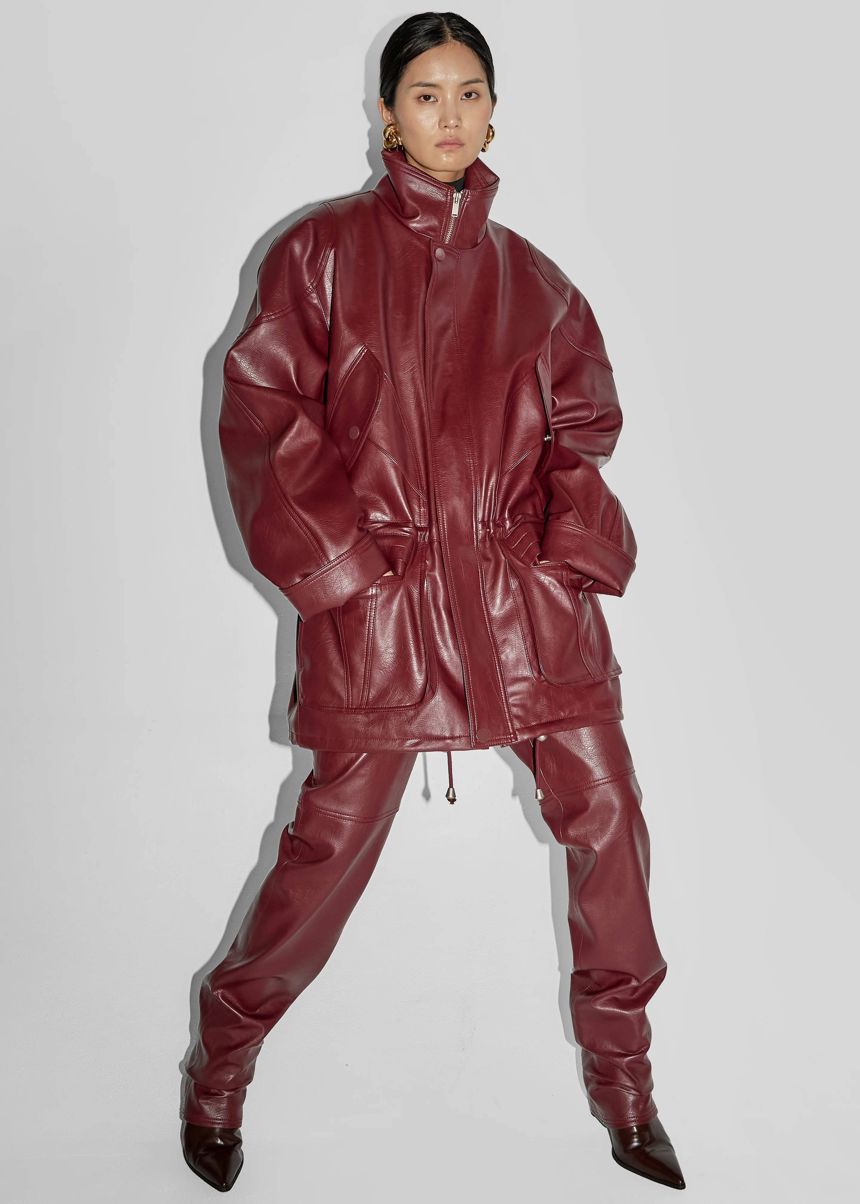 Ascona Faux Leather Pants - Burgundy - Image 3