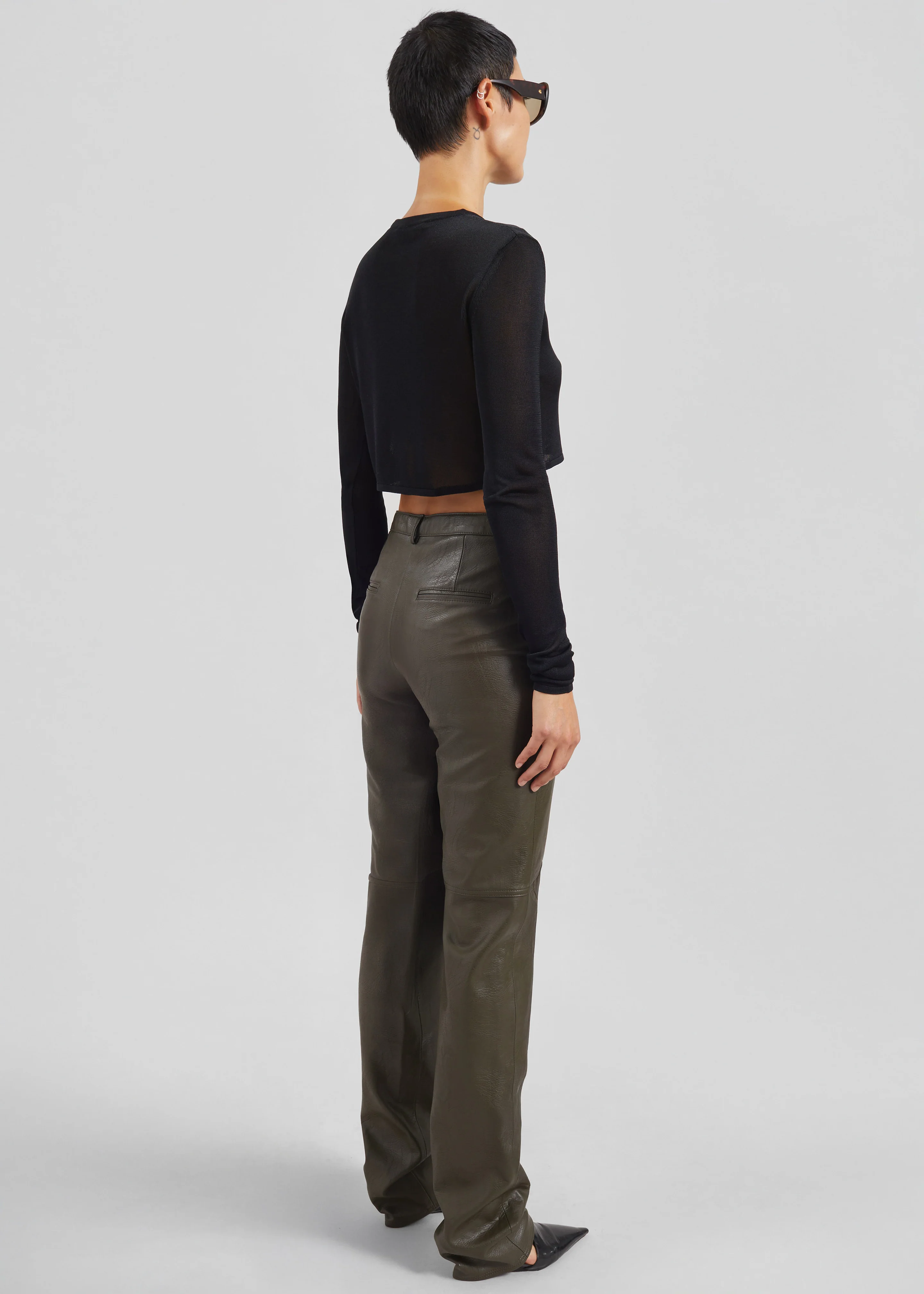 Ascona Faux Leather Pants - Dark Olive - Image 10
