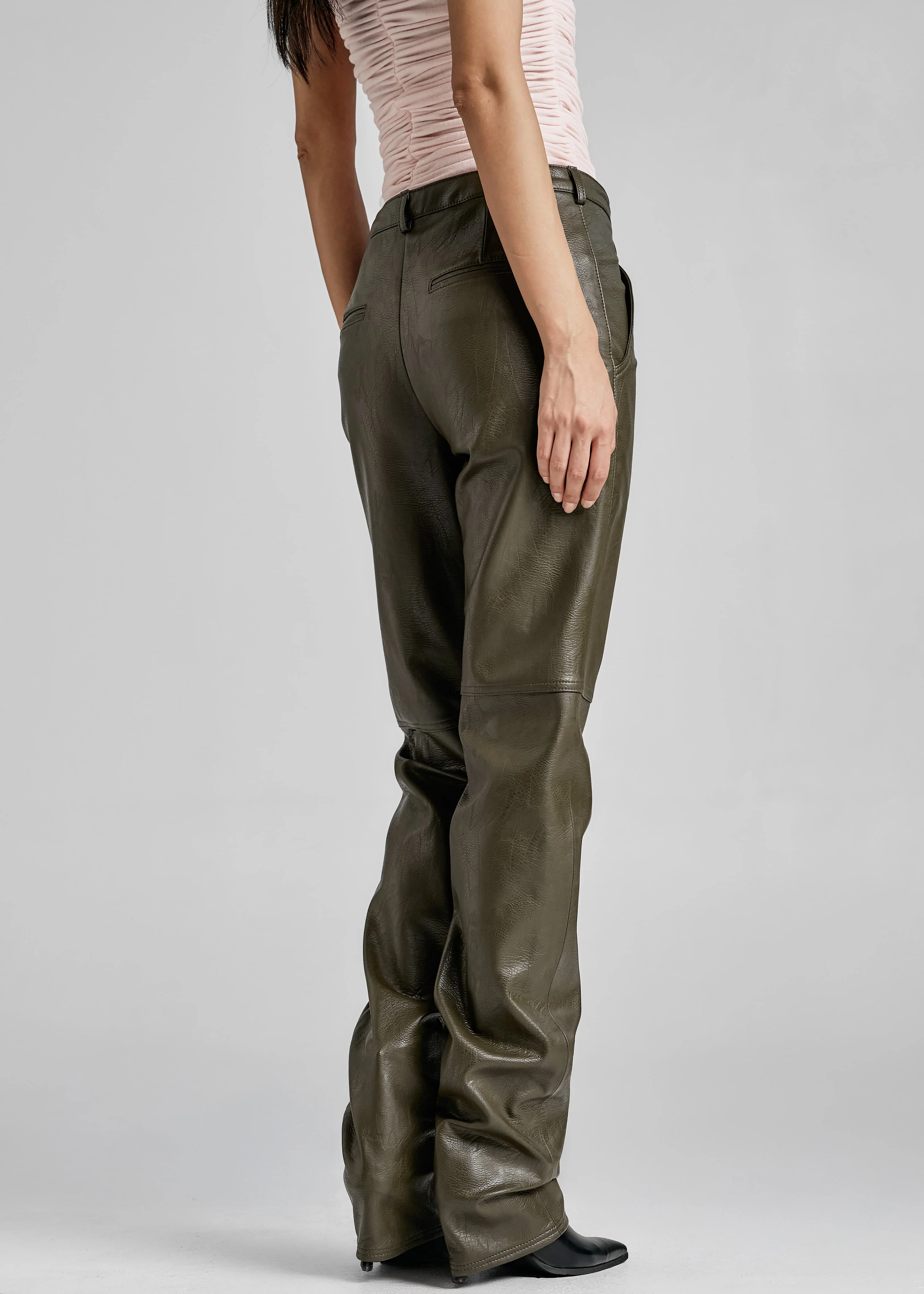 Ascona Faux Leather Pants - Dark Olive - Image 11