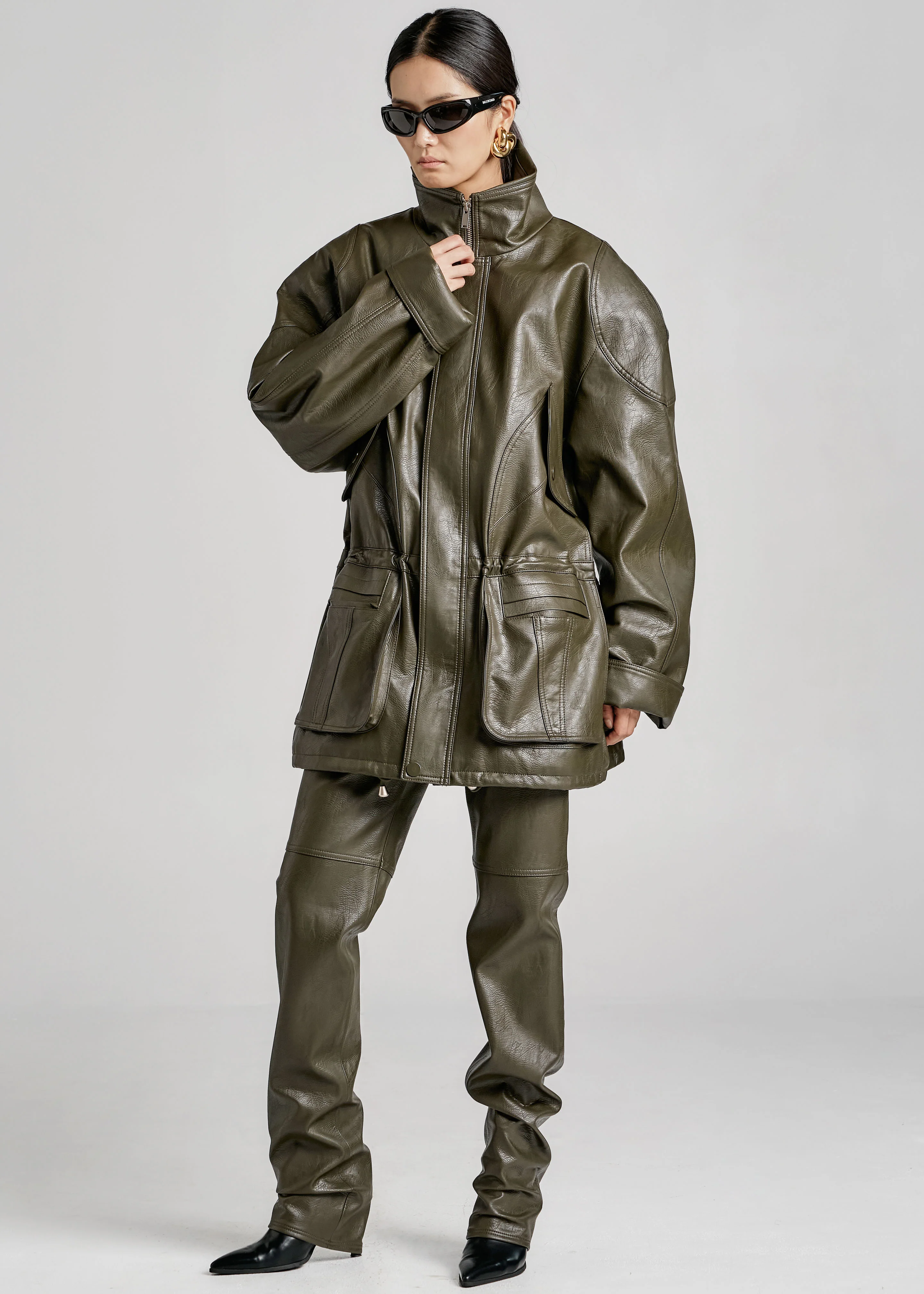 Ascona Faux Leather Pants - Dark Olive - Image 2