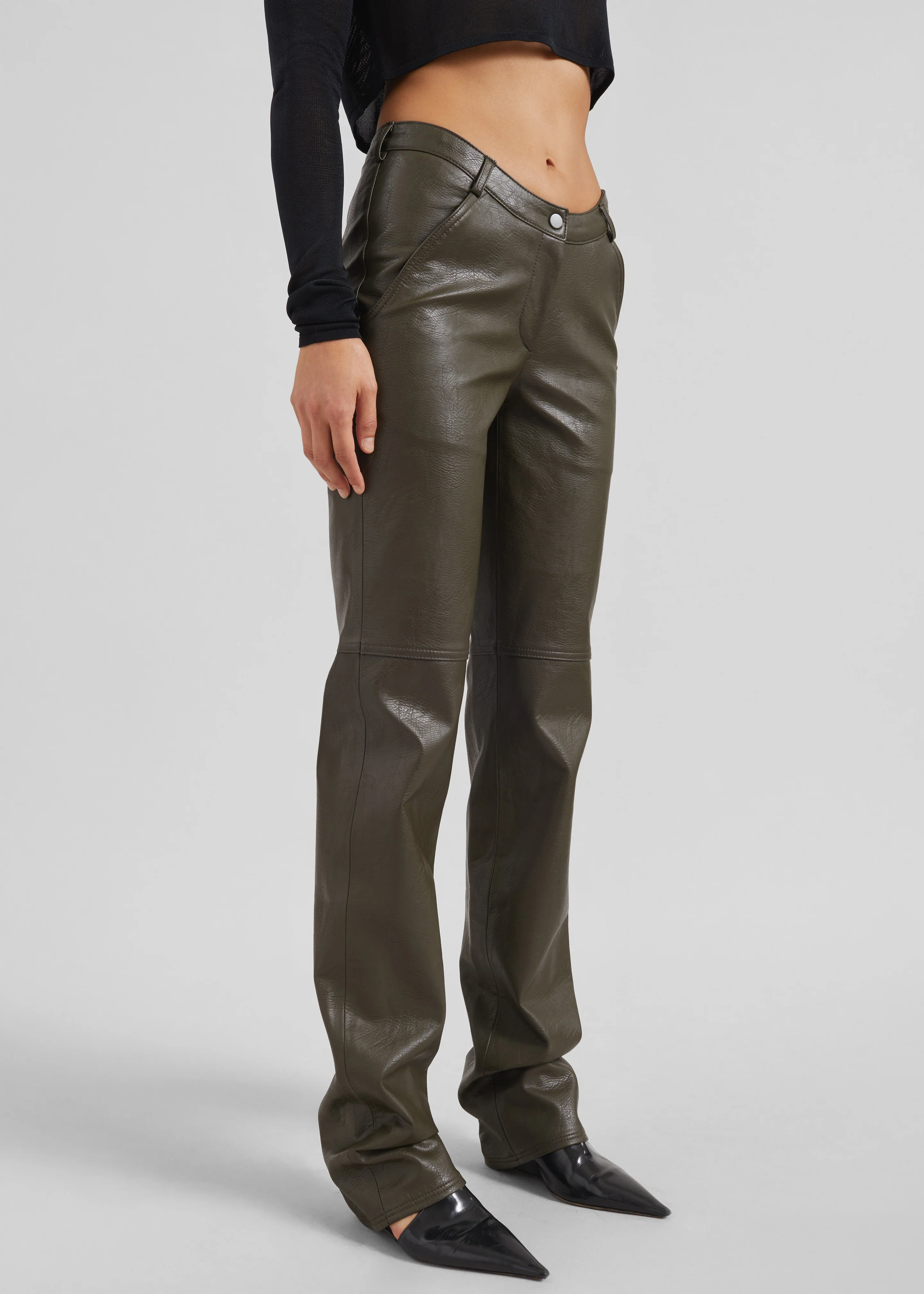 Ascona Faux Leather Pants - Dark Olive - Image 6