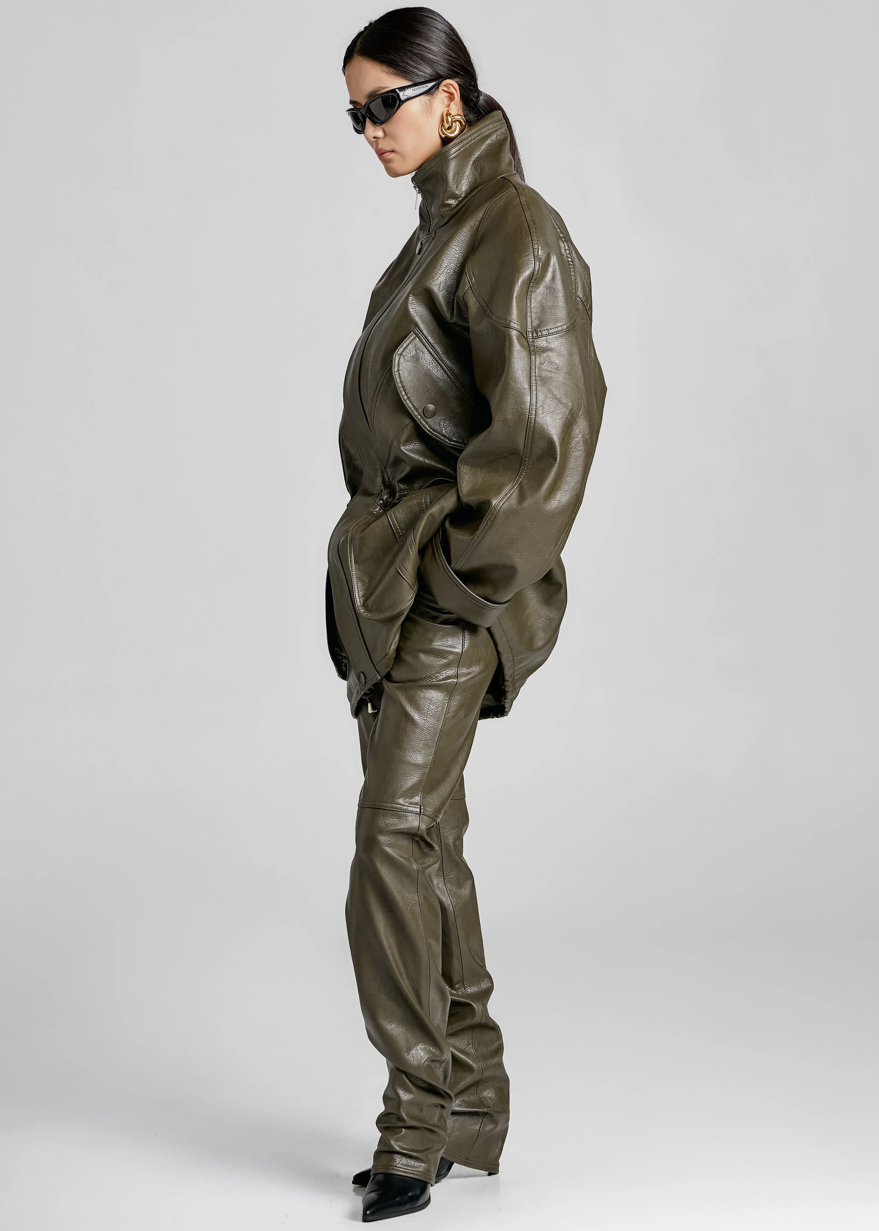 Ascona Faux Leather Pants - Dark Olive - Image 7