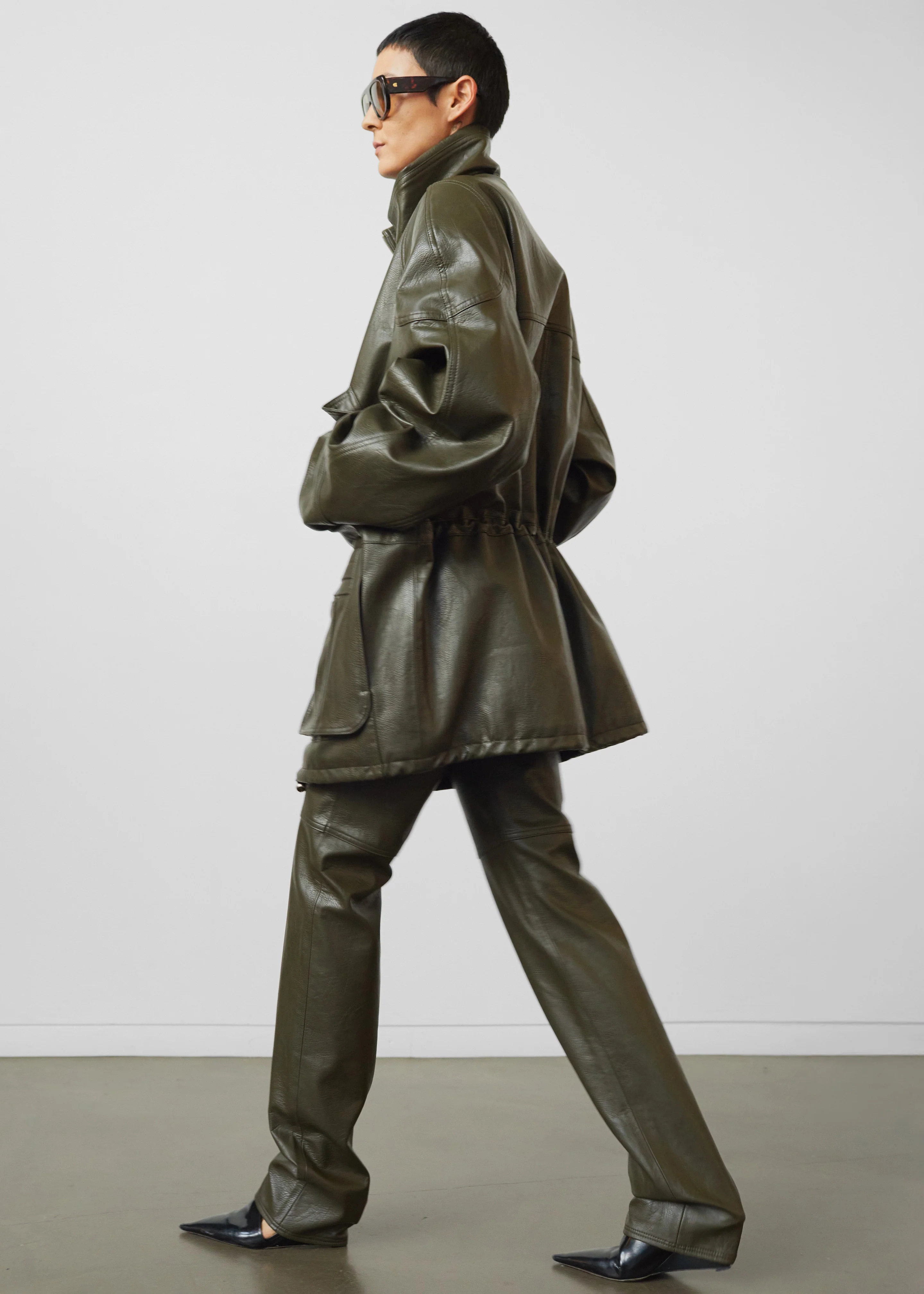 Ascona Faux Leather Pants - Dark Olive - Image 9