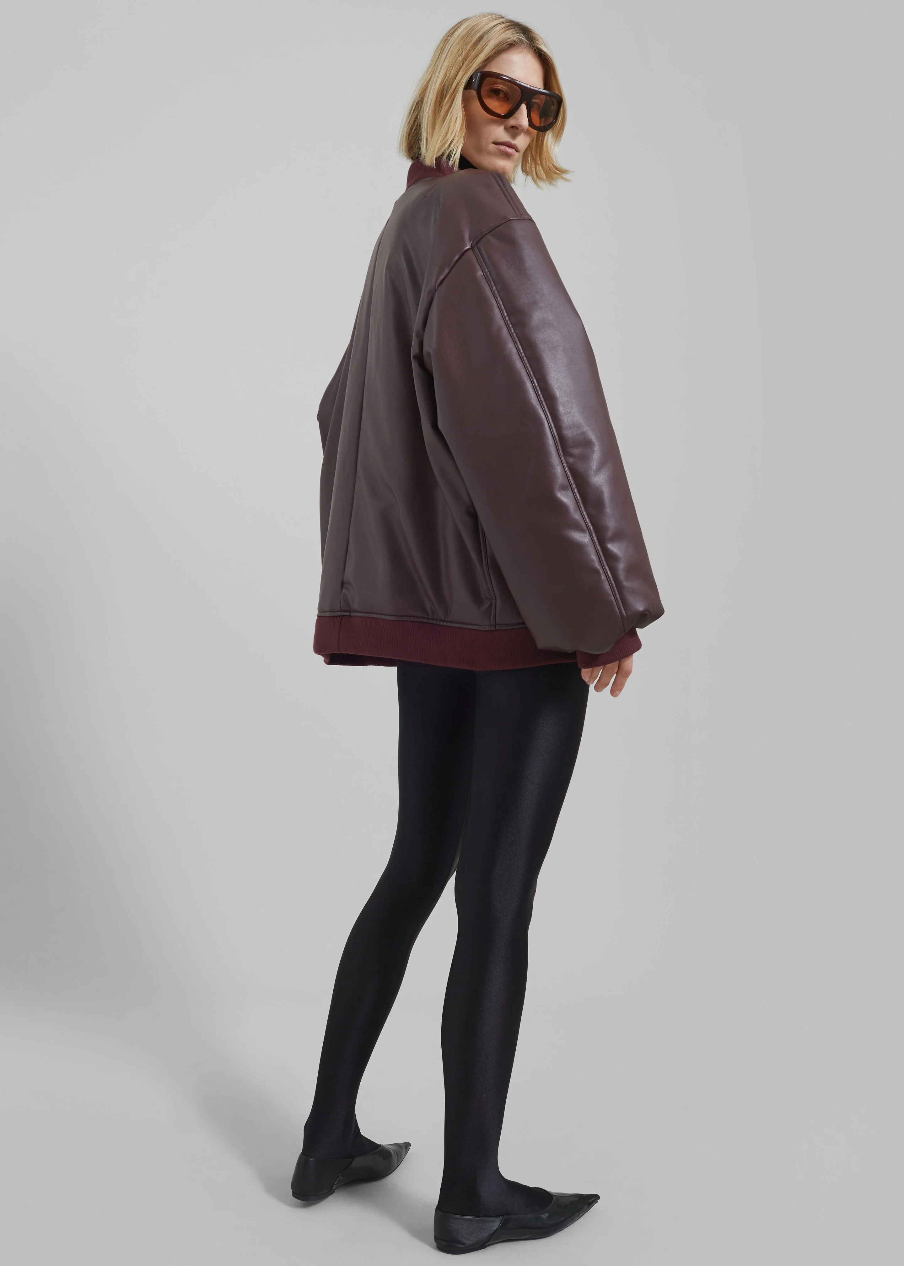 Astra Faux Leather Bomber Jacket - Burgundy - Image 7